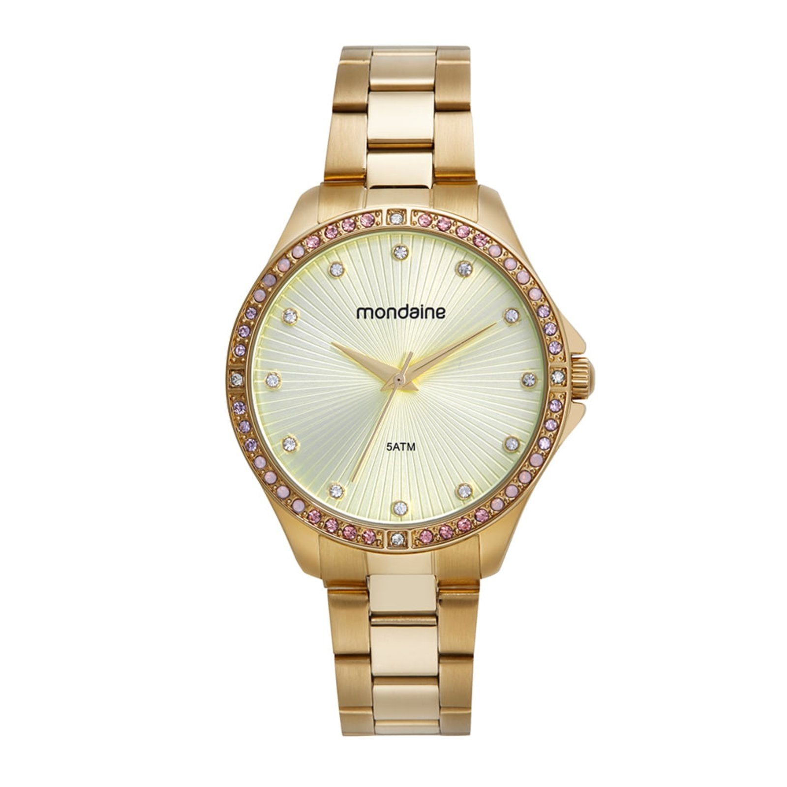 Relógio Feminino Dourado com Cristais Coloridos Mondaine