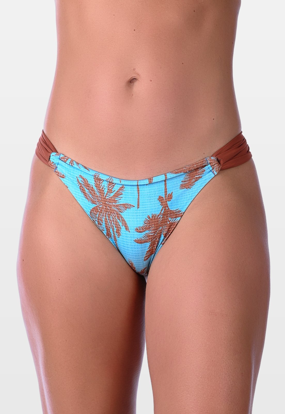 Calcinha de Biquíni Summer Soul Empina Bumbum Com Faixa Lateral Coqueiro Marrom