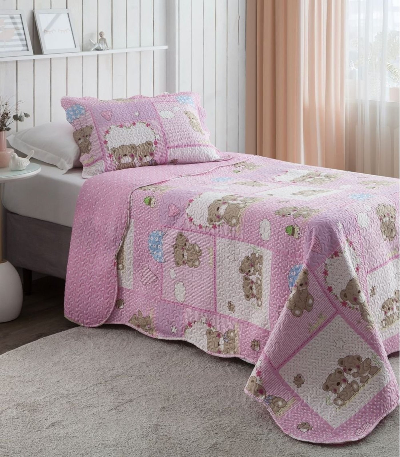 Colcha Solteiro Bouti Microfibra Rozac Rosa