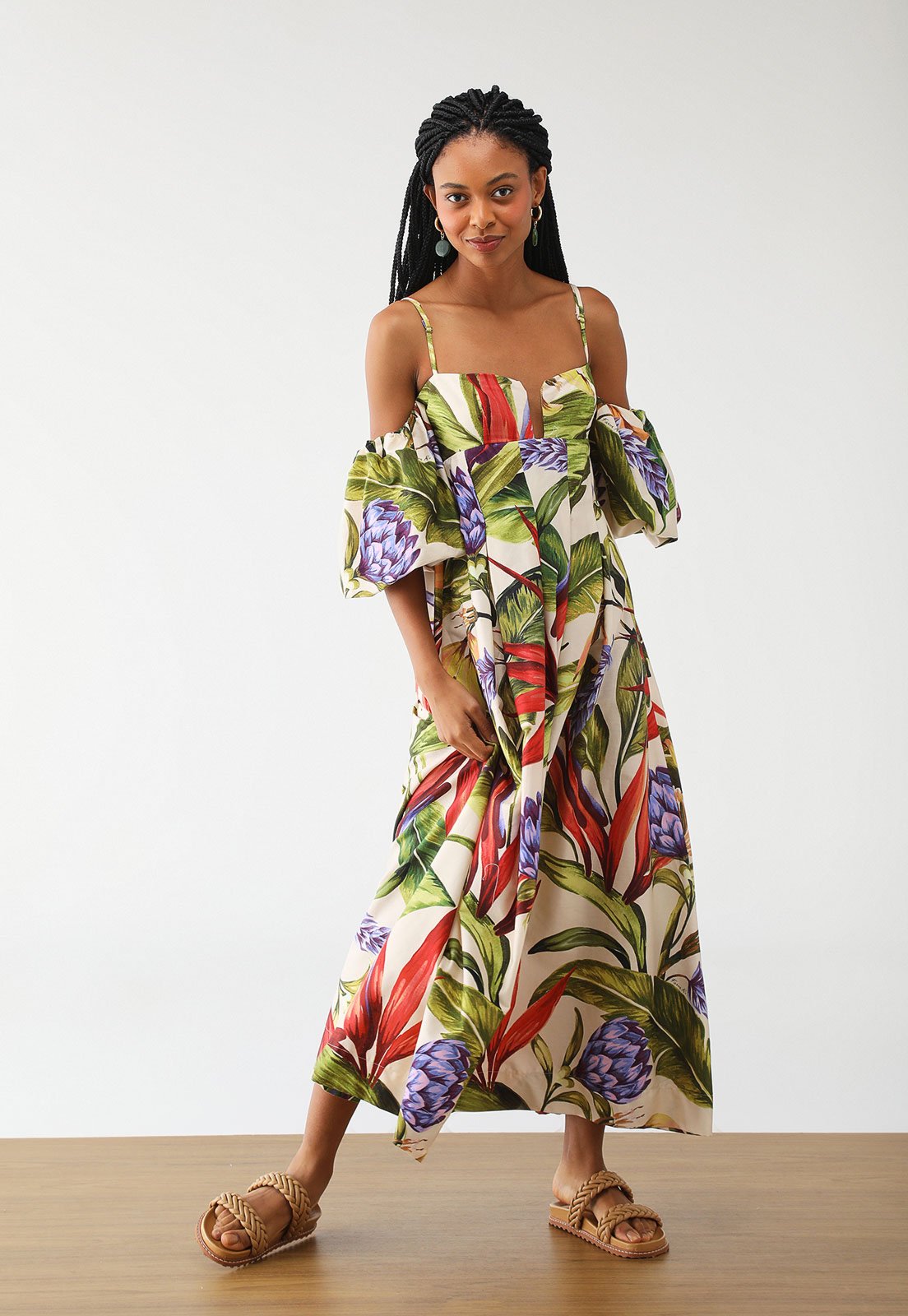 Vestido FARM Midi Florarte Off-White