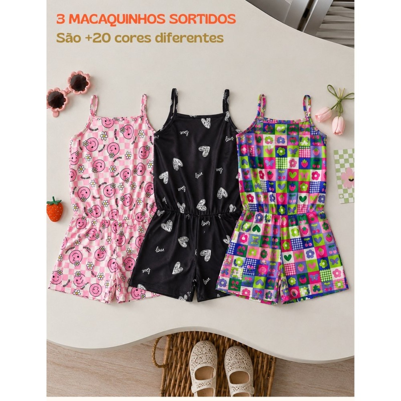 Infantil - Kit 3 Macaquinhos Sortidos Menina Verão