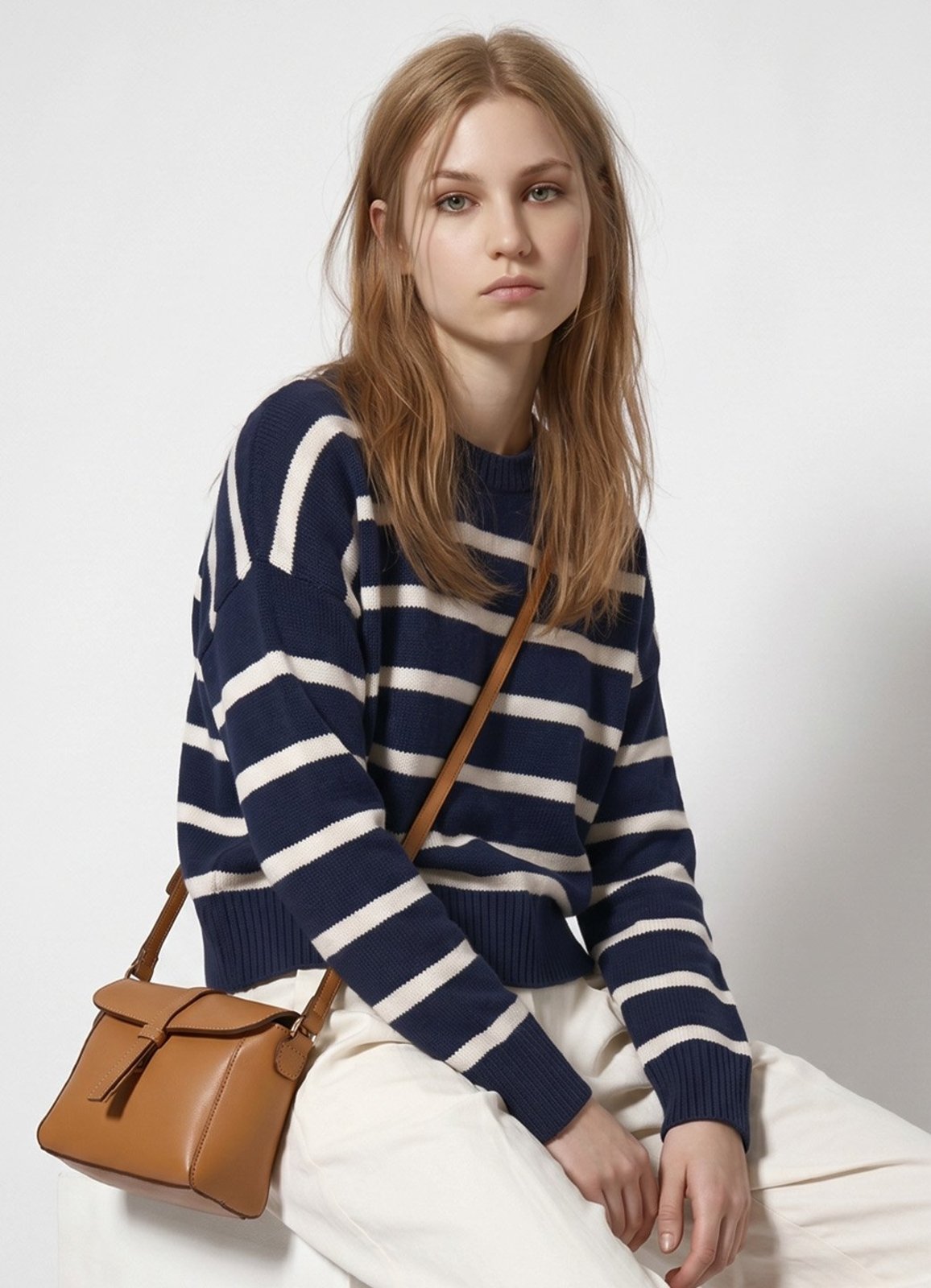 Blusa de Tricot Marinho Listrada Modal Viscose Macia Sob Azul