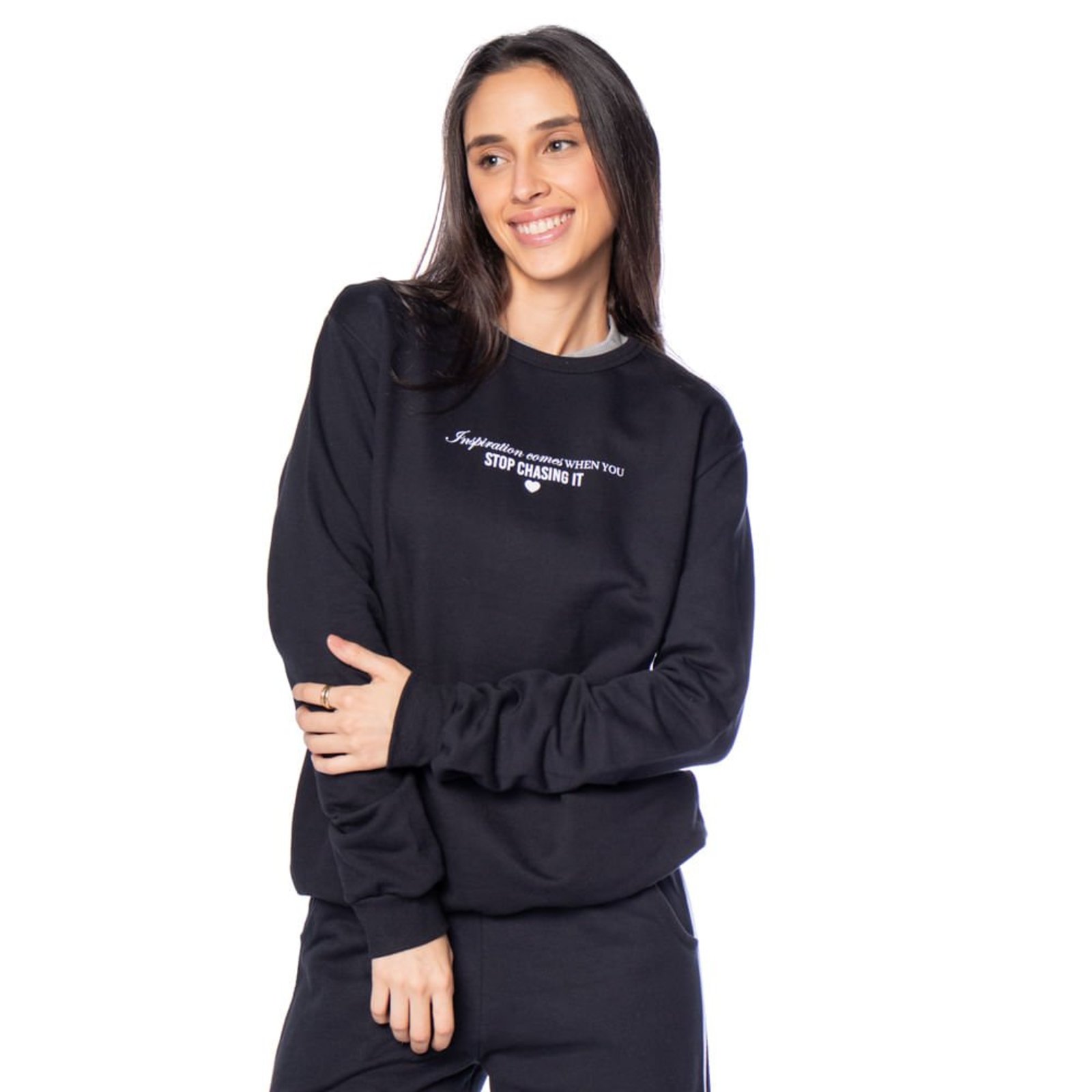 Blusão Feminino Rechsul Moletom Algodão Preto