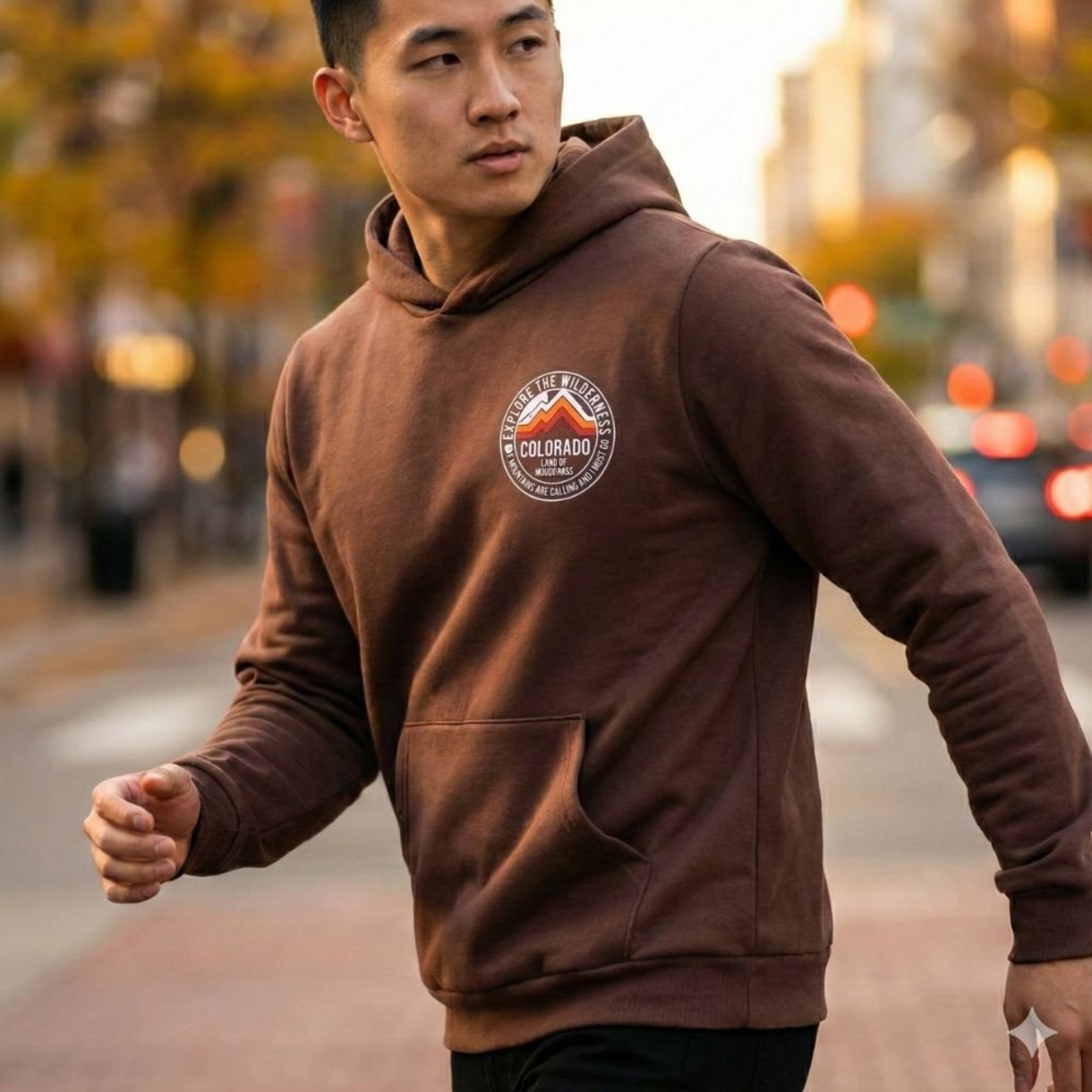 Moletom Masculino Desayner Capuz Estampa Colorado Marrom