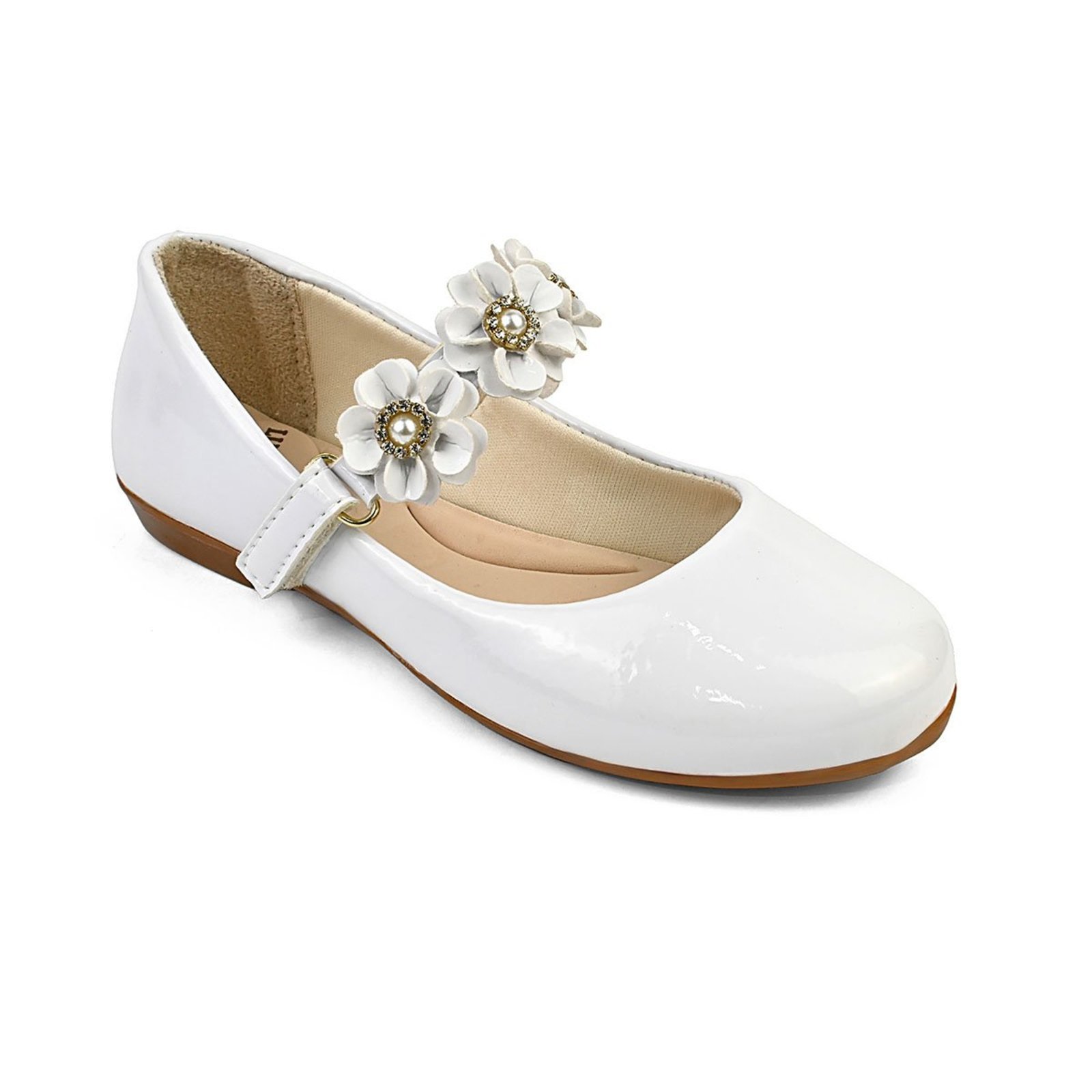 Infantil - Sapatilha Feminina Flores c/ Perola e Strass Elegante Branco Lulopé