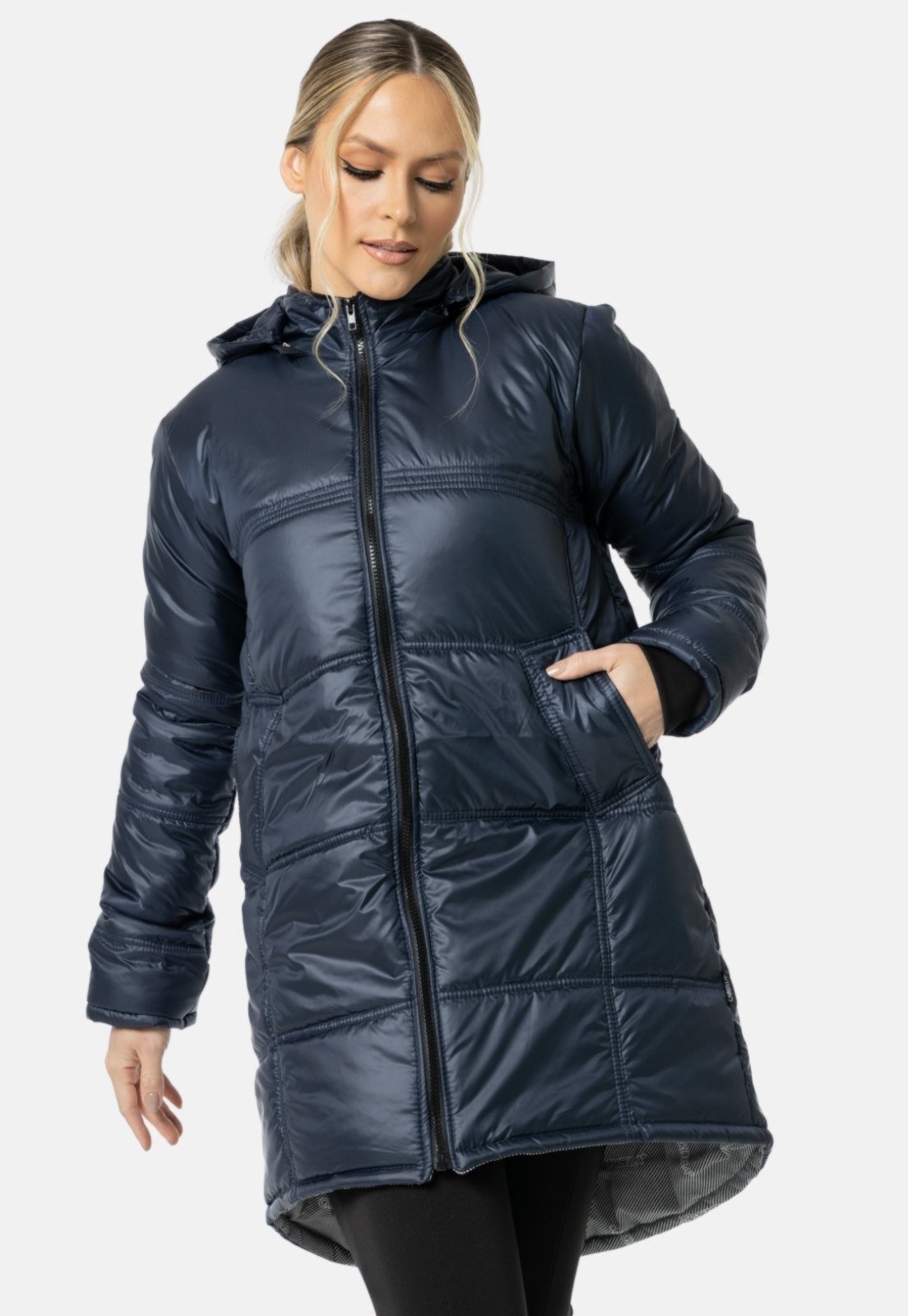 Jaqueta Sobretudo Blusa Acolchoado Bolso Impermeável Azul