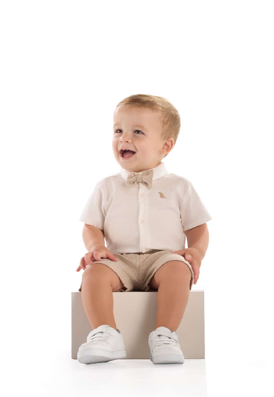 Vista 2 Infantil - Conjunto Body Gravata Bermuda Quimby branco Quimby branco