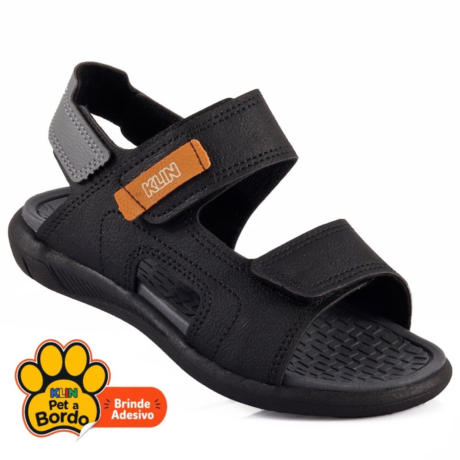Infantil - Sandália Papete Masculina Klin Urban - Preto e Laranja