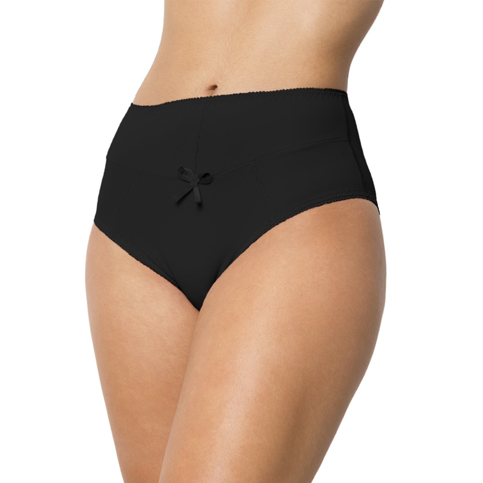 Vista 2 Calcinha Lisa Gabi Lingerie Calça Básica Conforto Microfibra Cintura Alta Cós Alto preto Gabi Lingerie preto