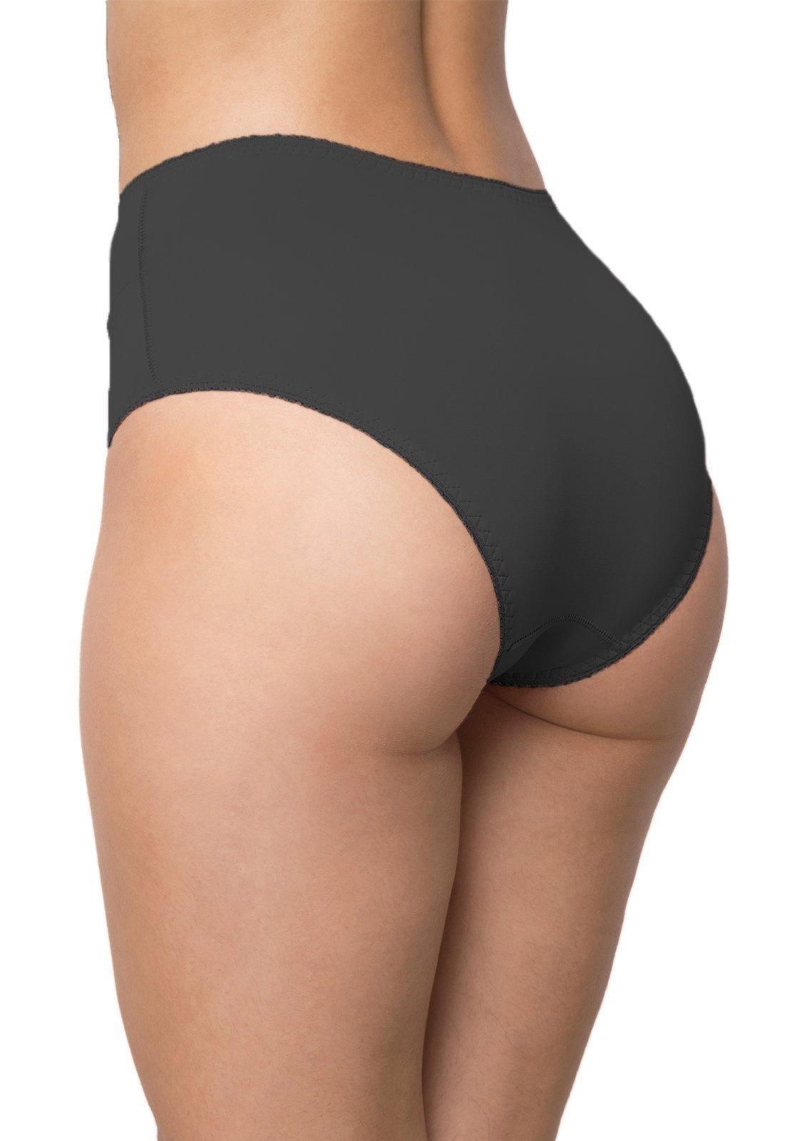 Vista 3 Calcinha Lisa Gabi Lingerie Calça Básica Conforto Microfibra Cintura Alta Cós Alto preto Gabi Lingerie preto