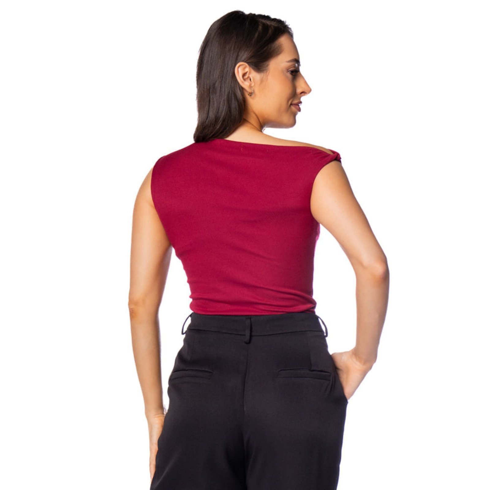 Vista 3 Blusa Feminina LZT Ribana Ombro Único vinho LZT vinho