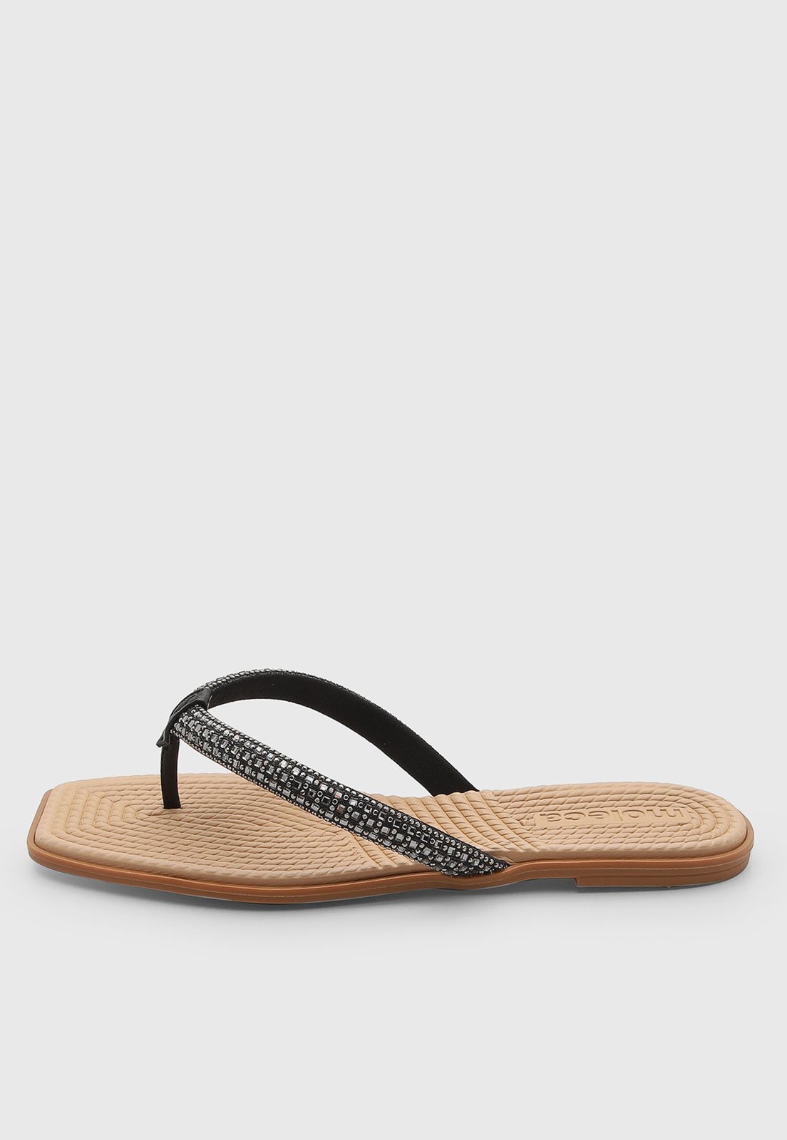 Rasteira Feminina Moleca Tiras Brilhantes Preta