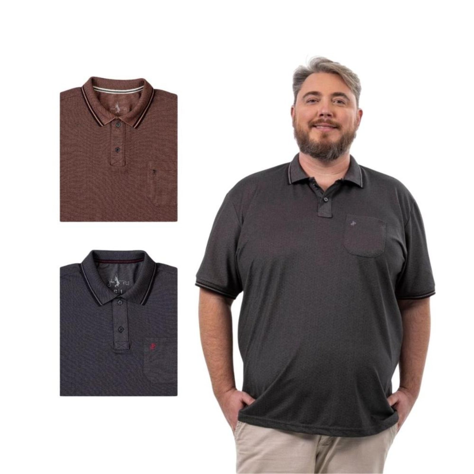 Kit 3 Camisa Polo Masculina Plus Size Pique com Bolso Casual