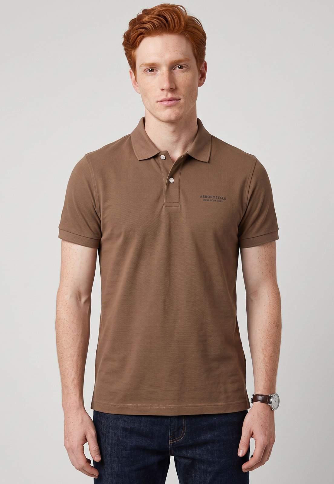 Camisa Polo Masculina Aeropostale Logo Marrom