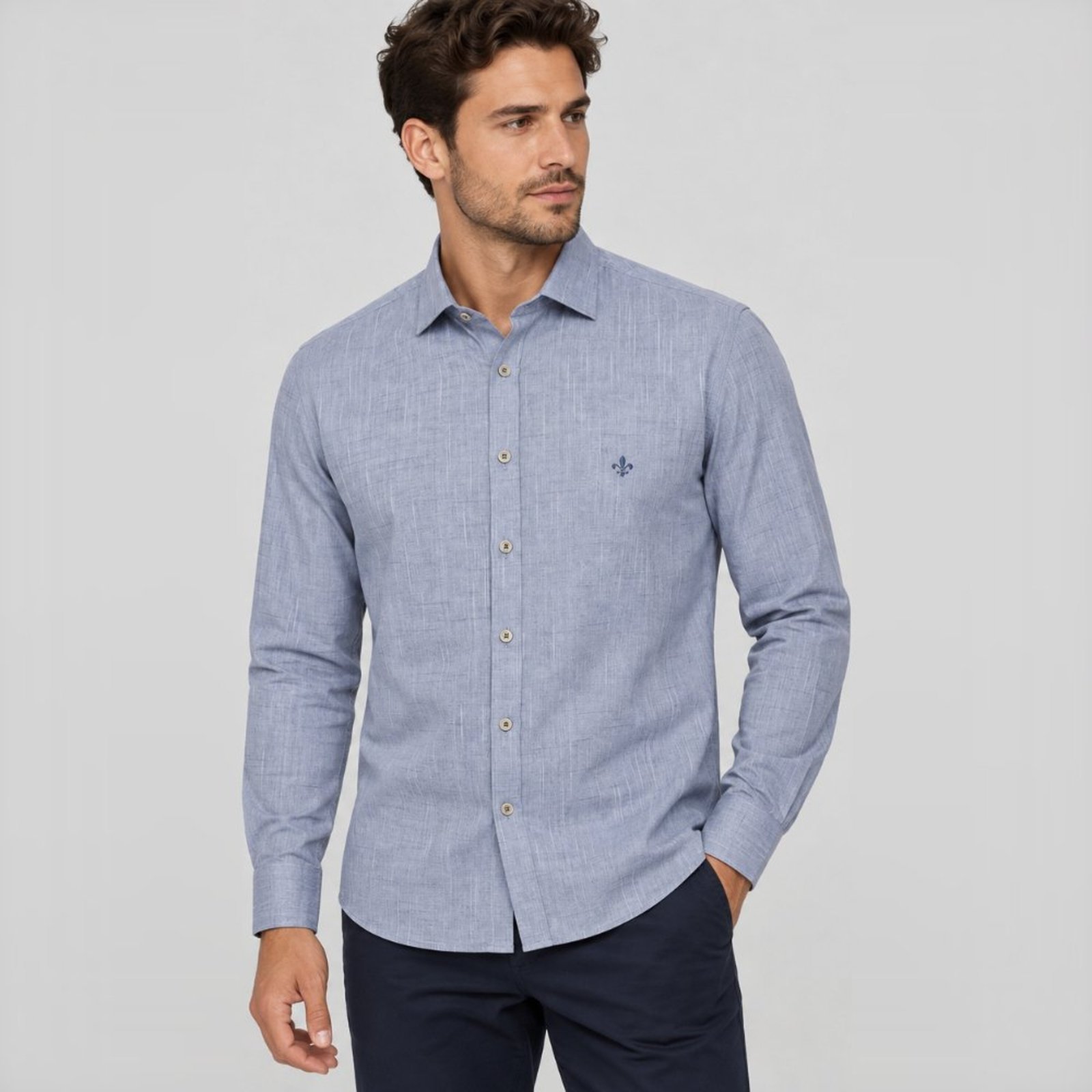 Camisa Dudalina Comfort Flame Ve27 Azul Masculino