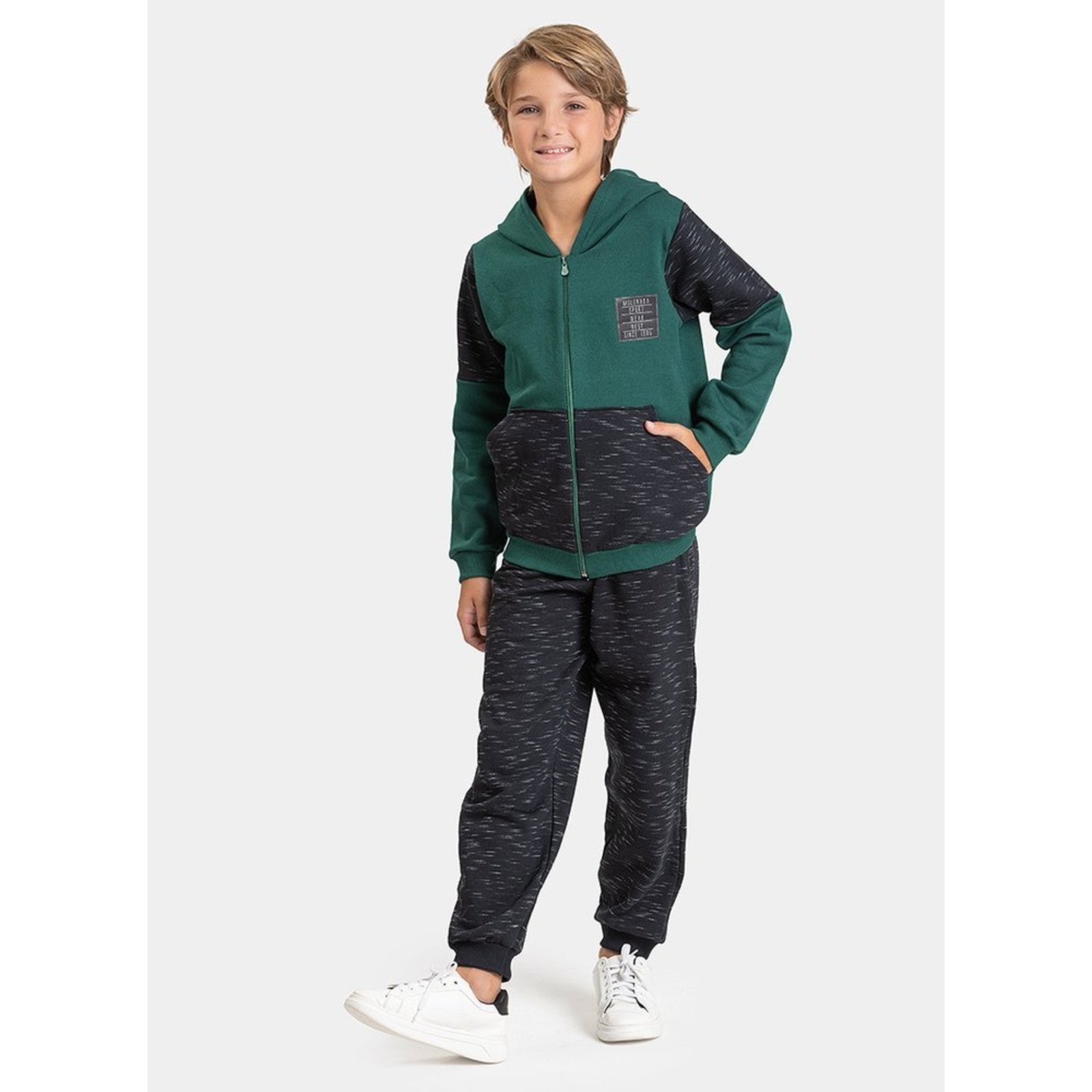 Infantil - Conjunto Inverno Menino Verde Jaqueta com Capuz e Bolso e Calça em Moletom