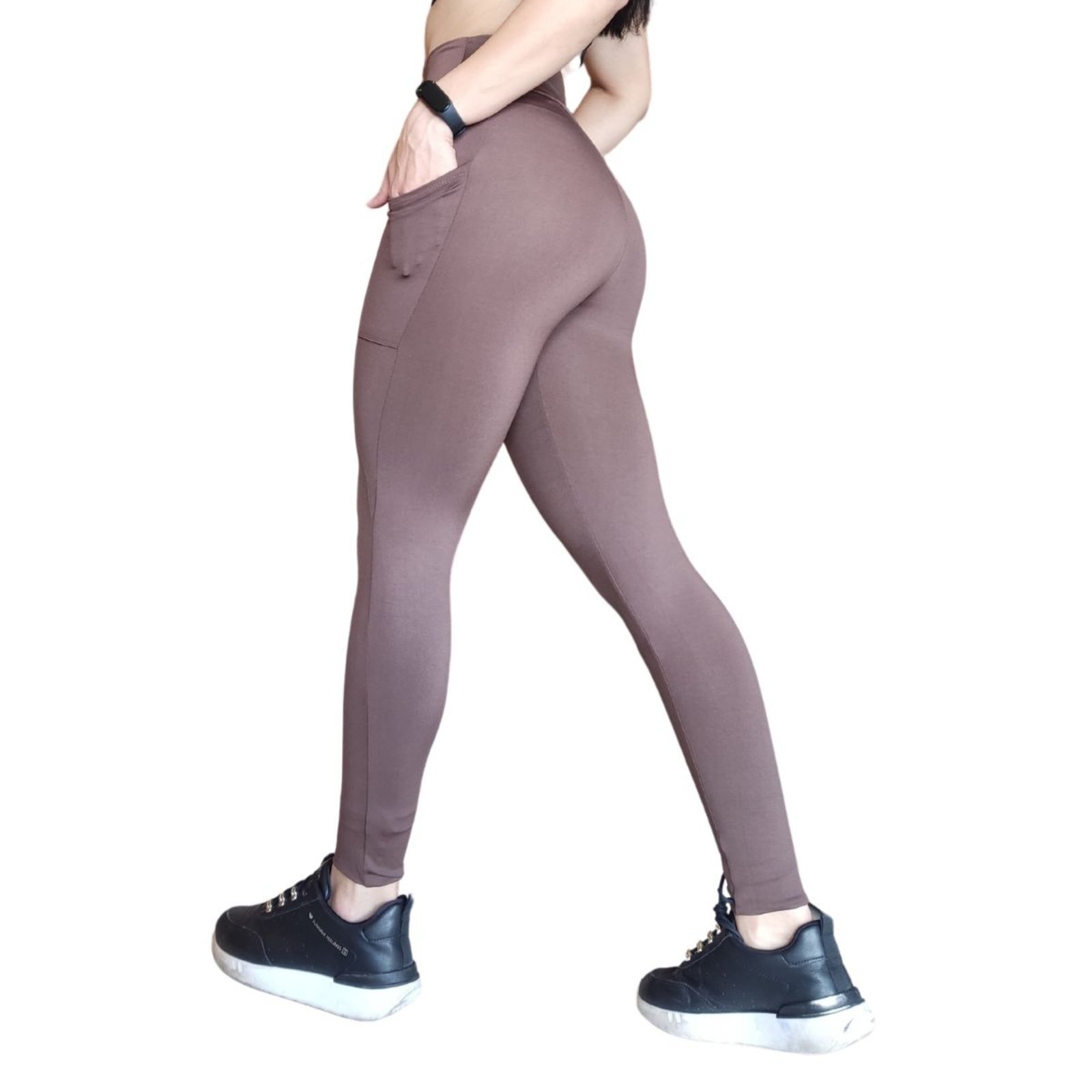 Calça Legging Plus Size Heide Ribeiro Super Silver Bolso Marrom