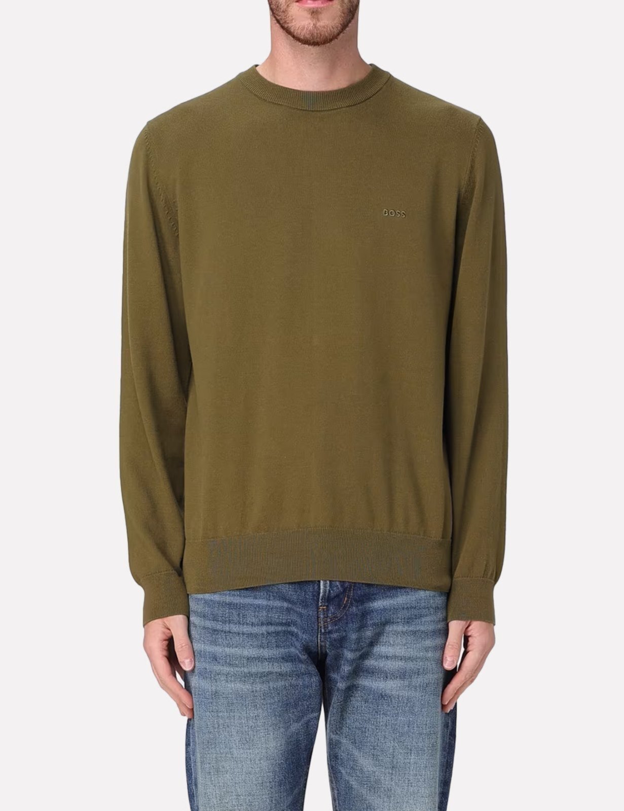 Suéter Hugo Boss Regular Fit Embroidered Logo Verde Oliva