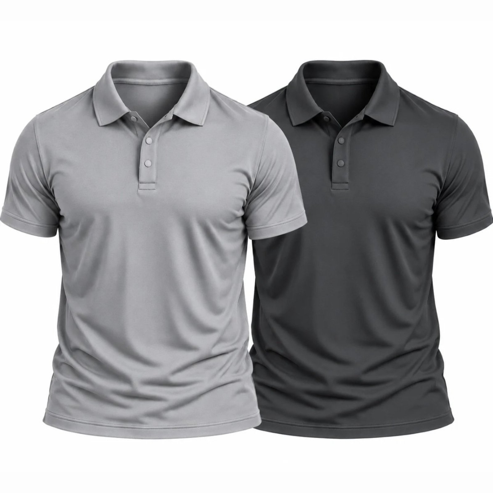 Kit 2 Camisas Polo Masculina Poliamida Premium Básica Lisa Cinza