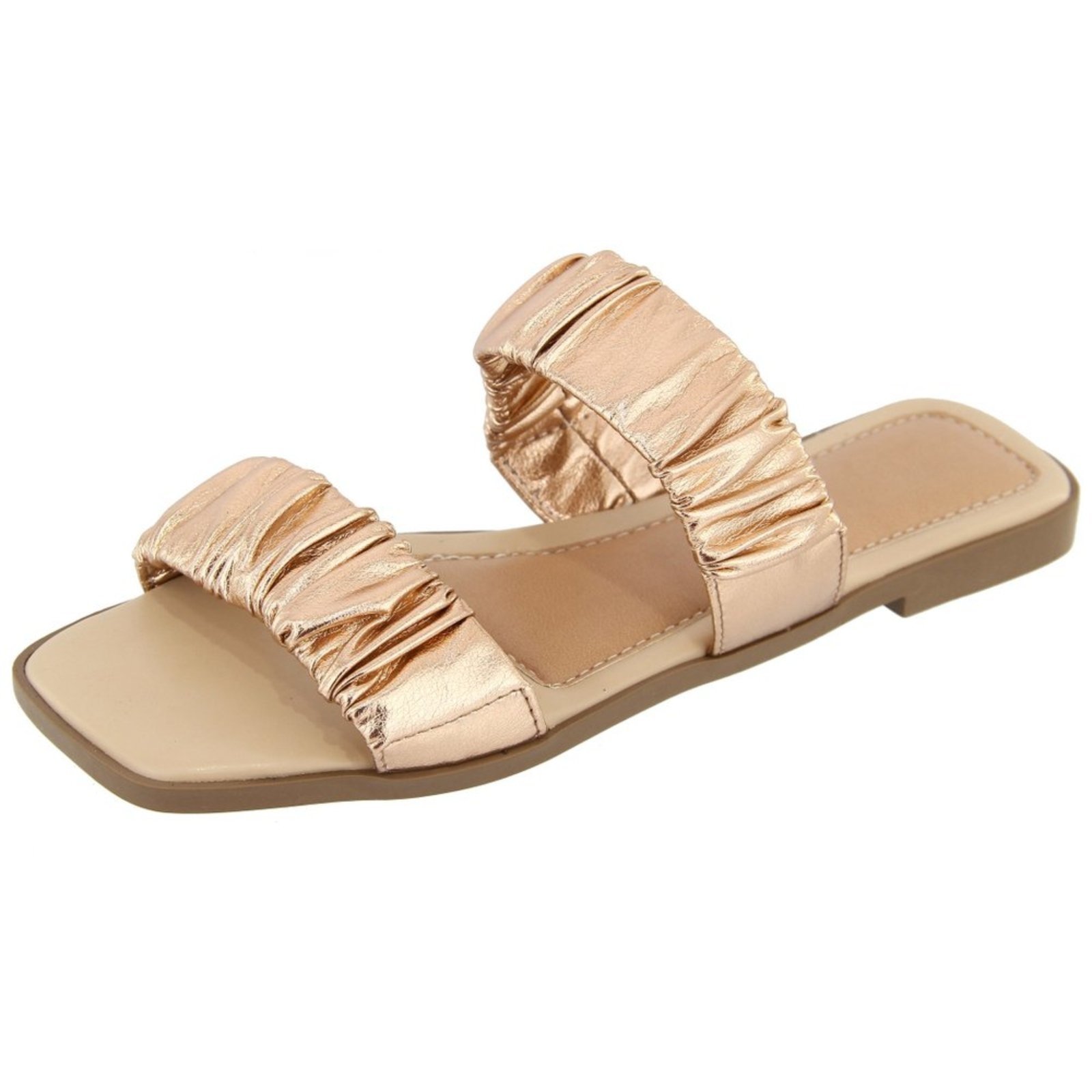 Rasteira Sandália Enrrugada Flat Cobre Kuento Shoes