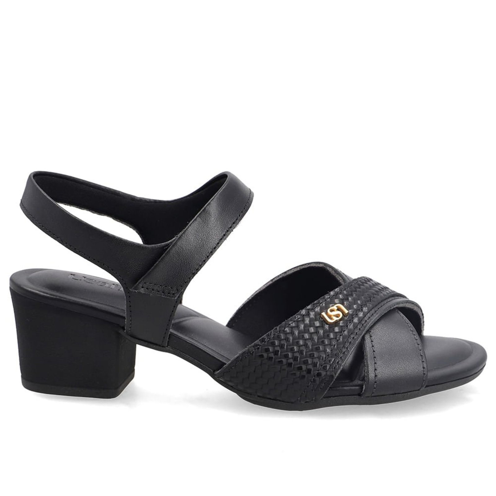 Sandália Em Couro Preto Com Detalhe Tressê