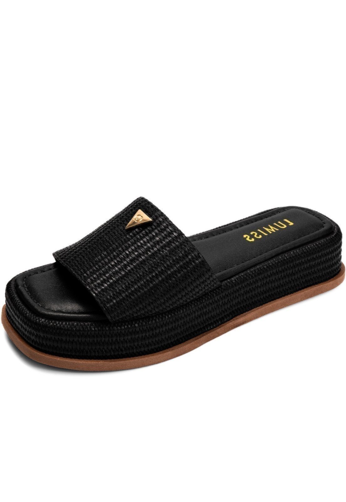 Tamanco Feminino Lumiss Sandália Flatform Confortável Juta Preto