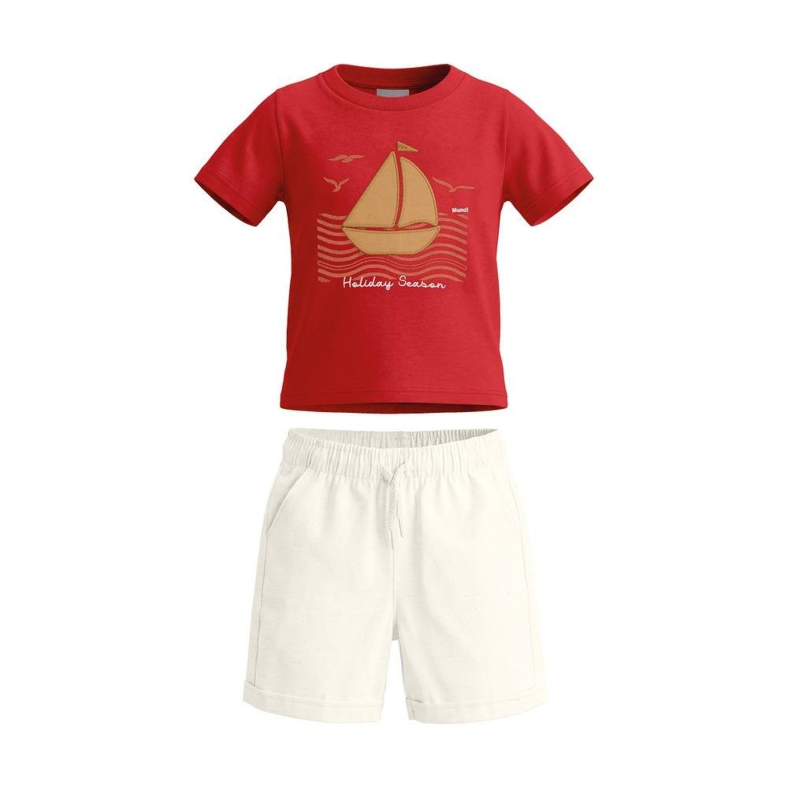 Infantil - Conjunto de Camiseta Bermuda Brandili Vermelho Branco 1 Vermelho