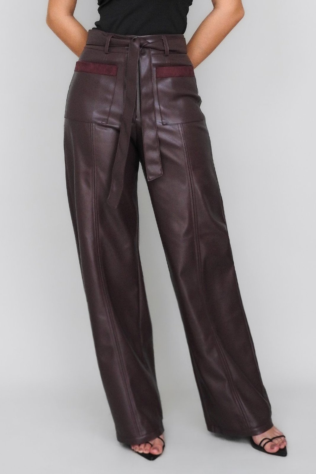 Calça Liverpool Wide Leg PU Conigli Marrom Tobacco