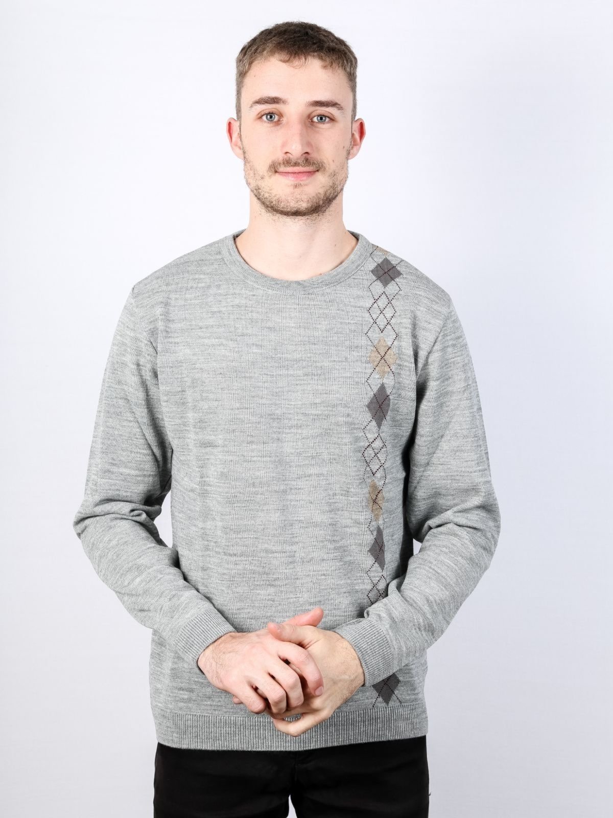 Blusão masculino gola redonda com jacquard
