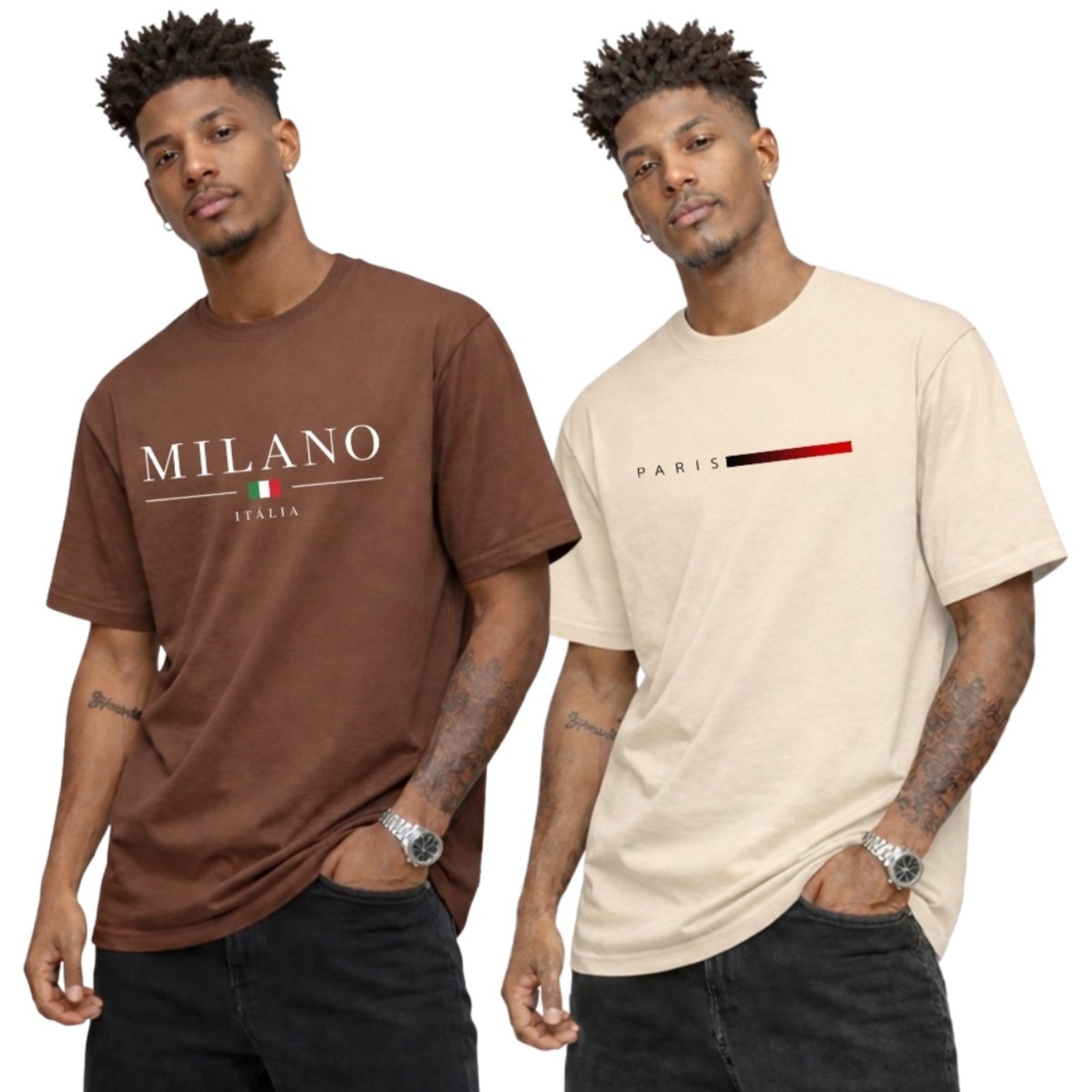 Kit 2 Camisa Masculina Camiseta Gola Redonda Algodão Cidades