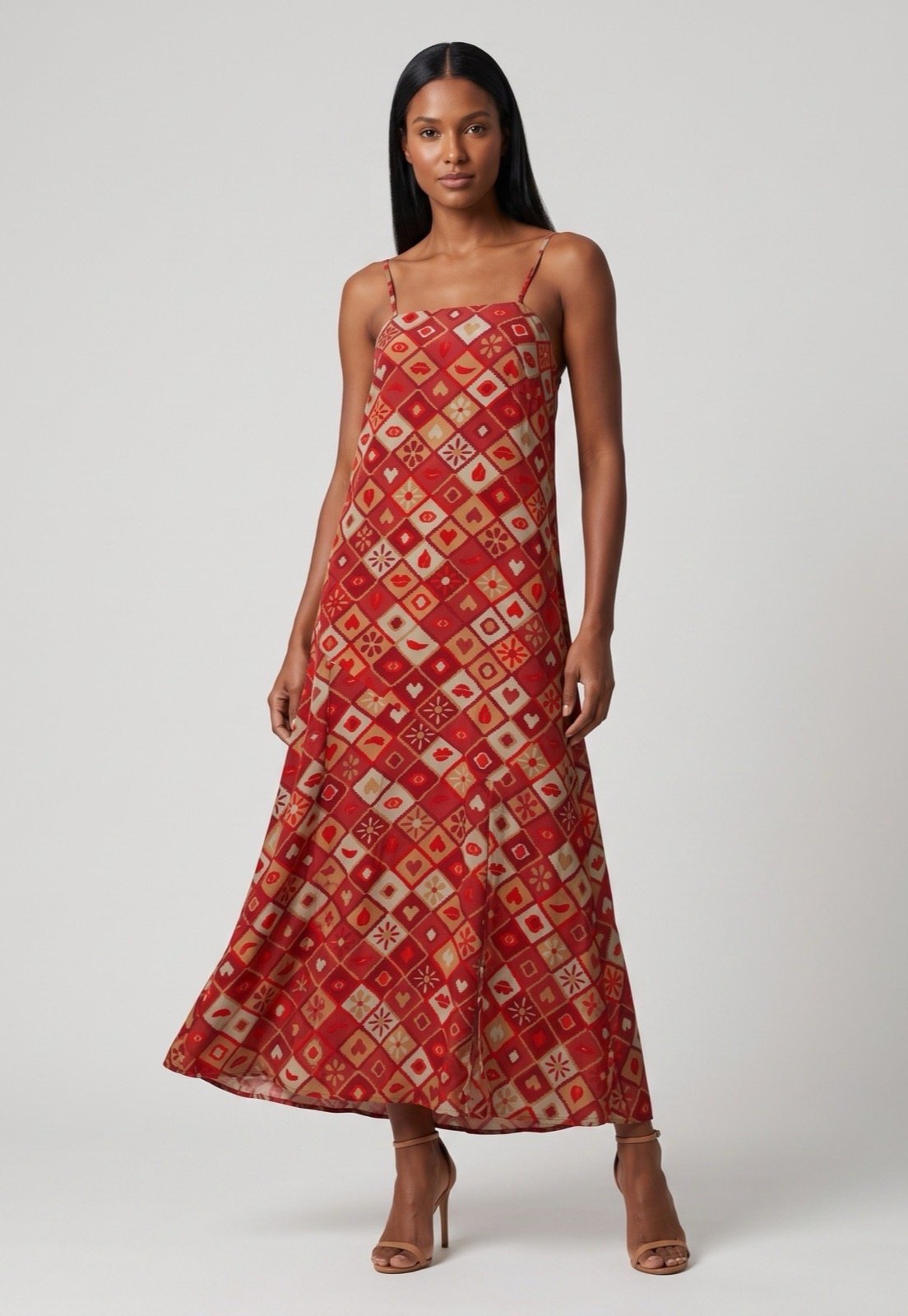 Vestido Feminino Cantão Alcinha Estampado Vermelho
