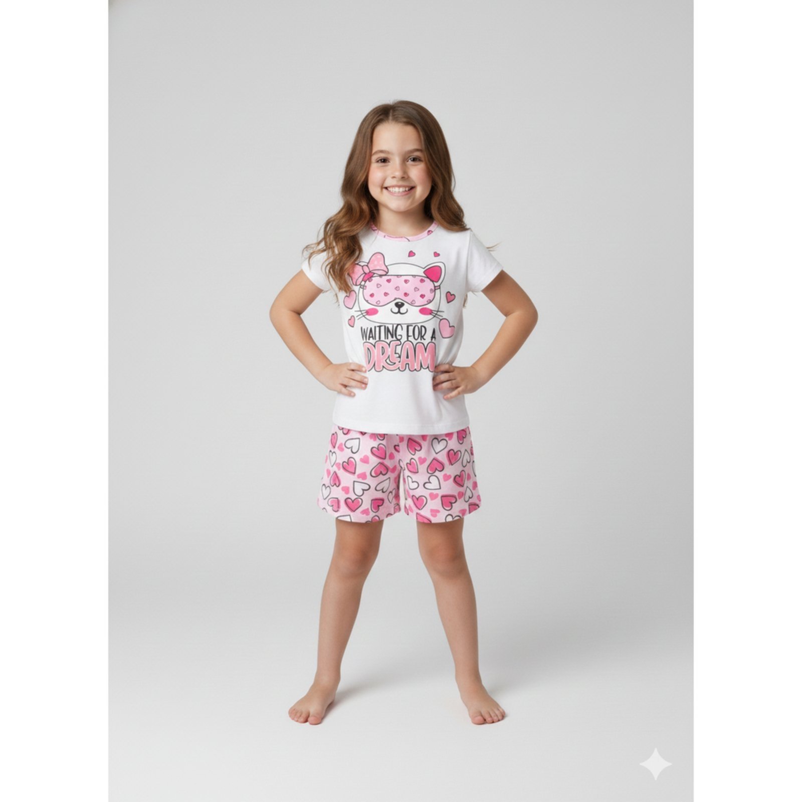 Vista 2 Pijama Feminino Meia Malha/Suplex Sublimado ROSA AZUL KIDS amarelo ROSA AZUL KIDS amarelo