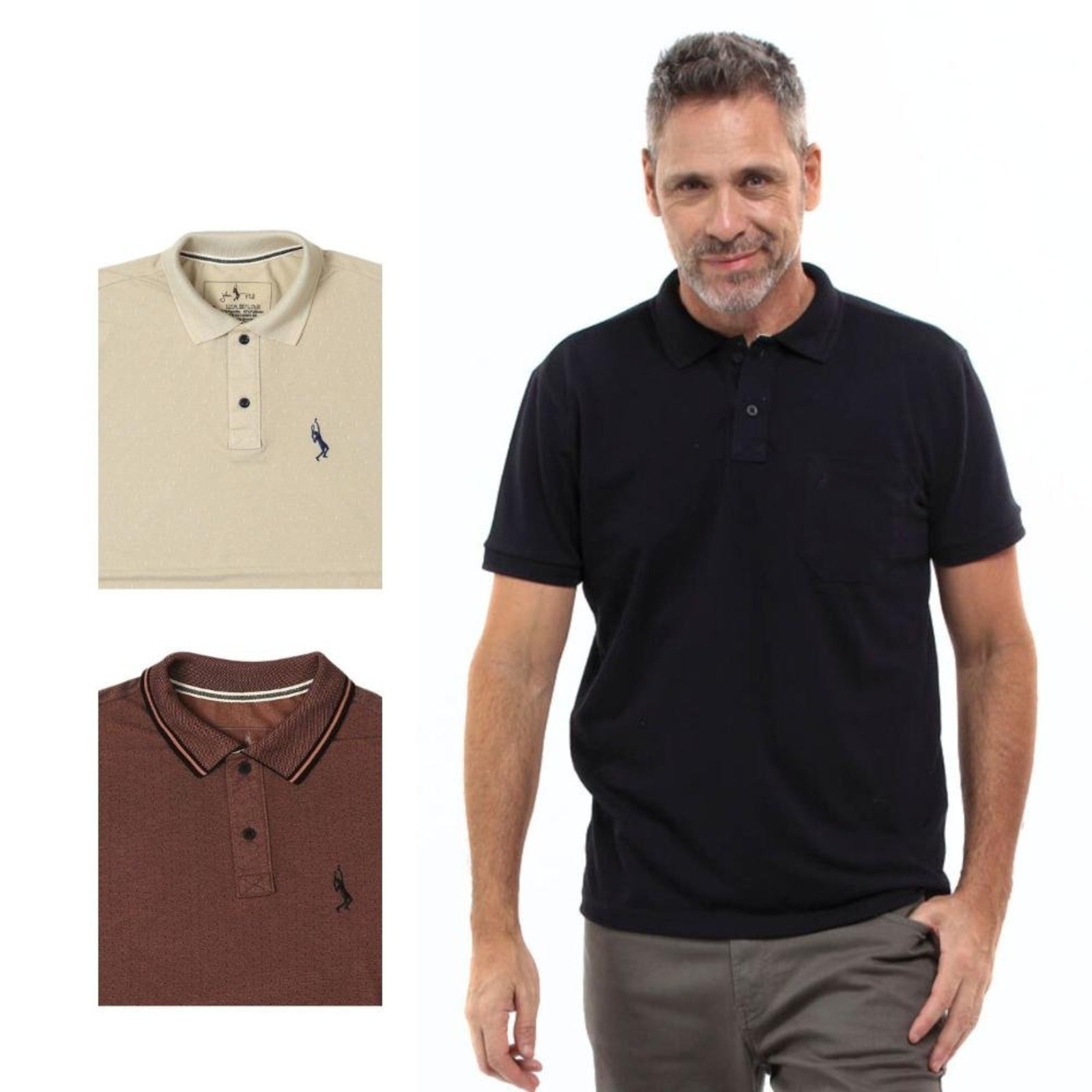 Kit 3 Camisa Polo Masculina Slim Piquet Algodão Ocasiões
