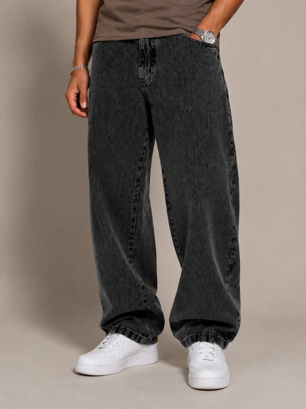 Calça Jeans Wide Leg Balão 5 Estilos Masculina Preto Estonado Premium