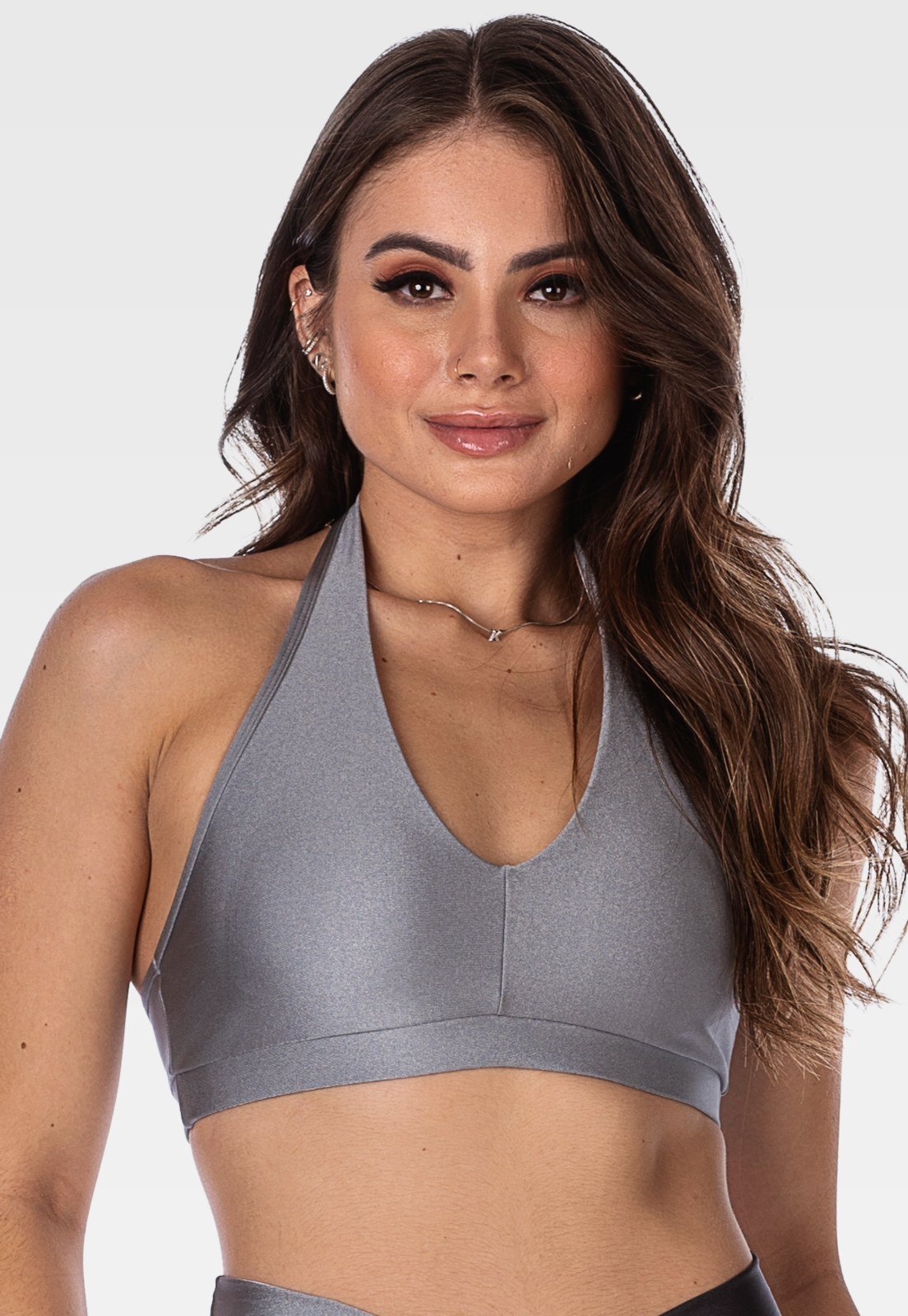 Top Fitness Frente Única com Decote Estiloso e Bojo RemovÍvel Summer Soul Cinza