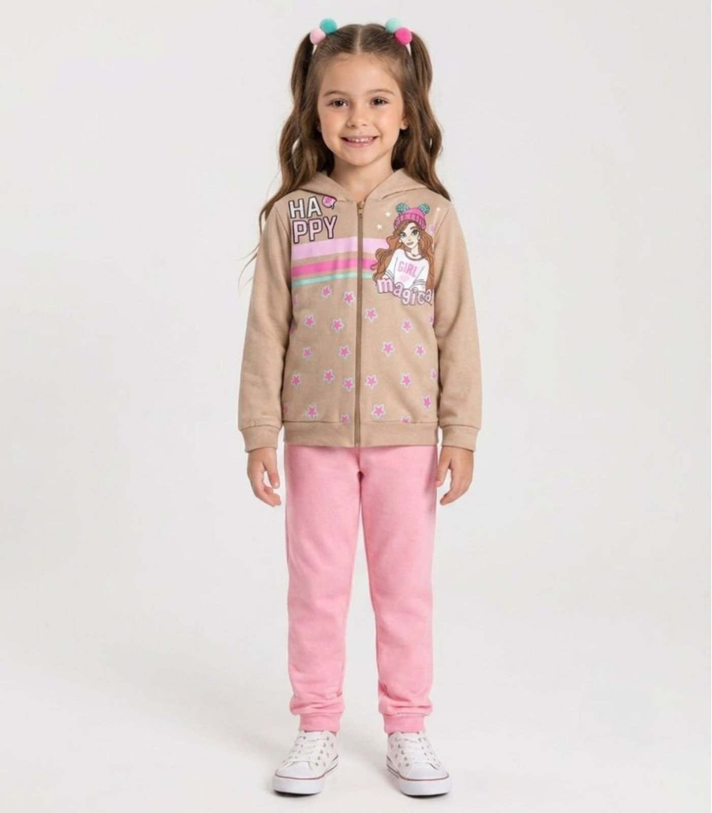 Infantil - Conjunto Moletom Menina Jaqueta E Calça Kappes Bege
