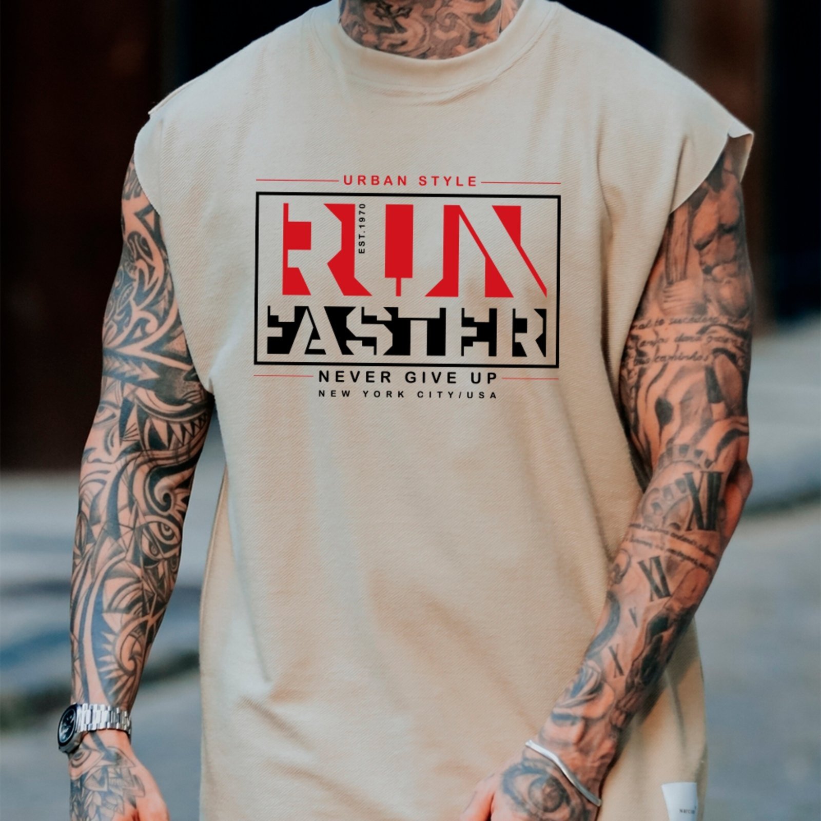 Camiseta Regata Machão Ousy Run Faster Oversized Masculina Off White