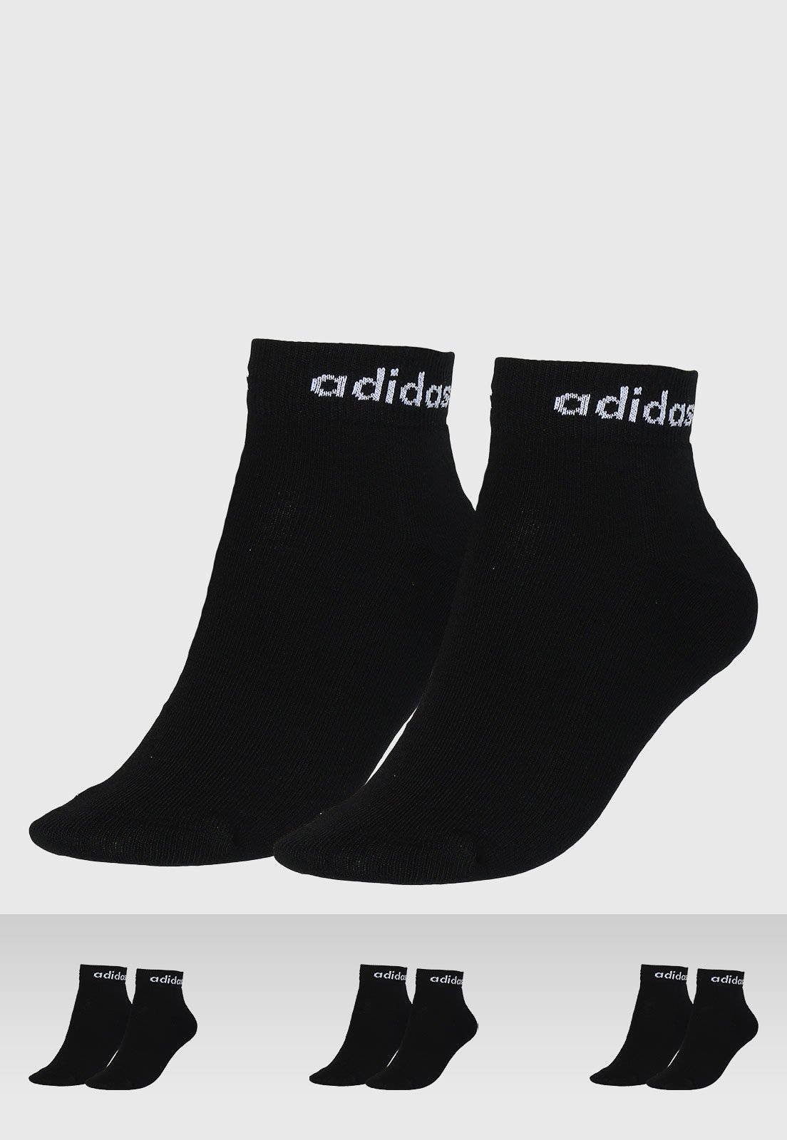 Vista 2 Kit 3pçs Meia adidas Performance Cano Baixo Logo Linear Preta preto adidas performance preto