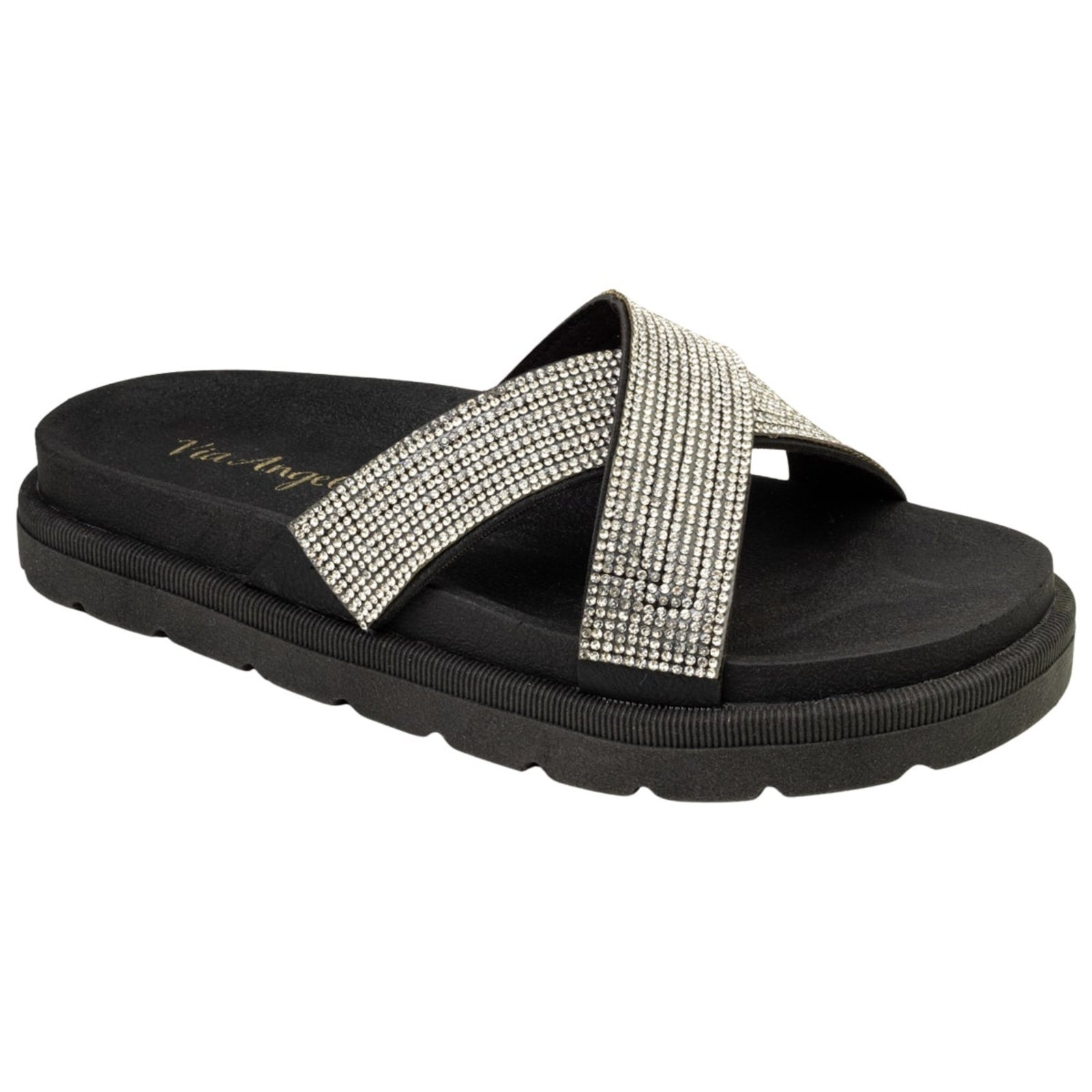 Tamanco Feminino X Strass Dia a Dia Anatômico Confortável Via Angel 8301 Preto