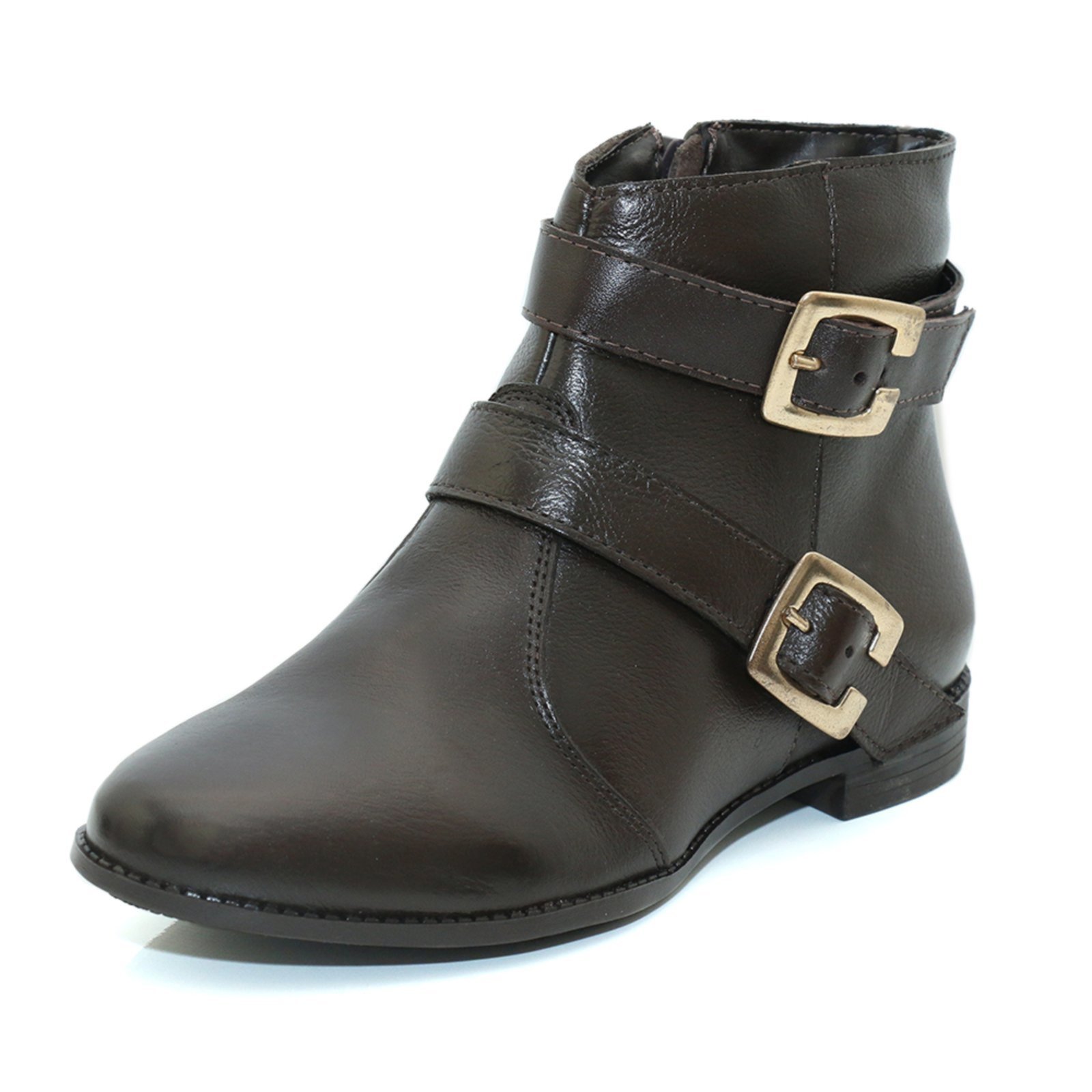 Bota Cano Curto Feminina Couro Café Kuento Shoes