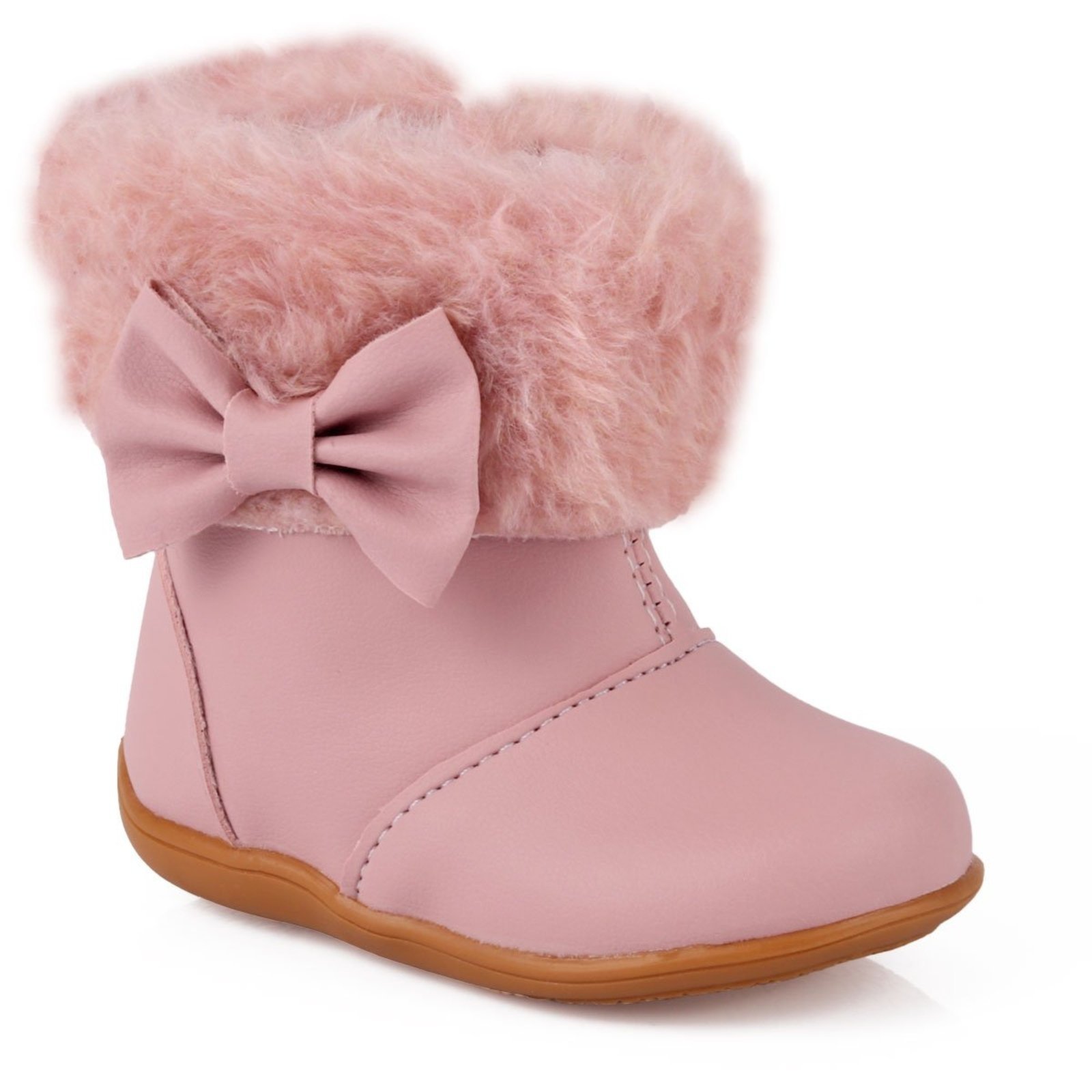 Infantil - Bota Menina Bee Happy Docinho Cano Curto com Pelo e Laço - Rosa