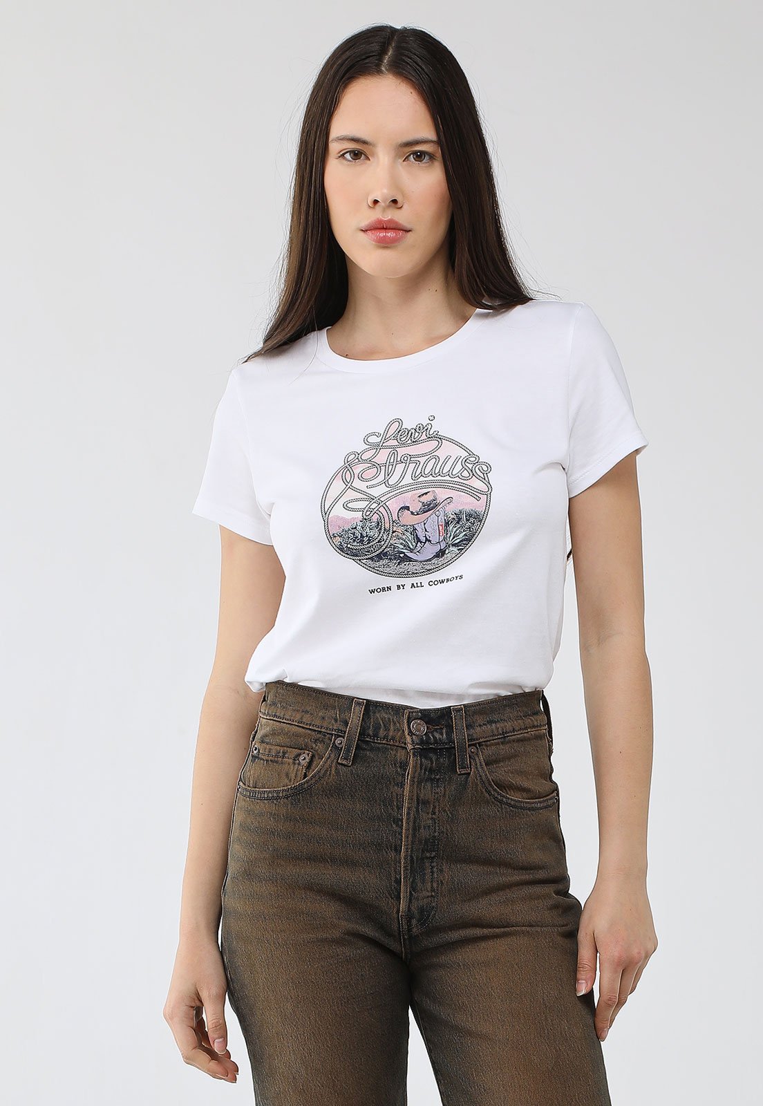 Camiseta Feminina Levi’s The Perfect Tee Estampa Western Branca