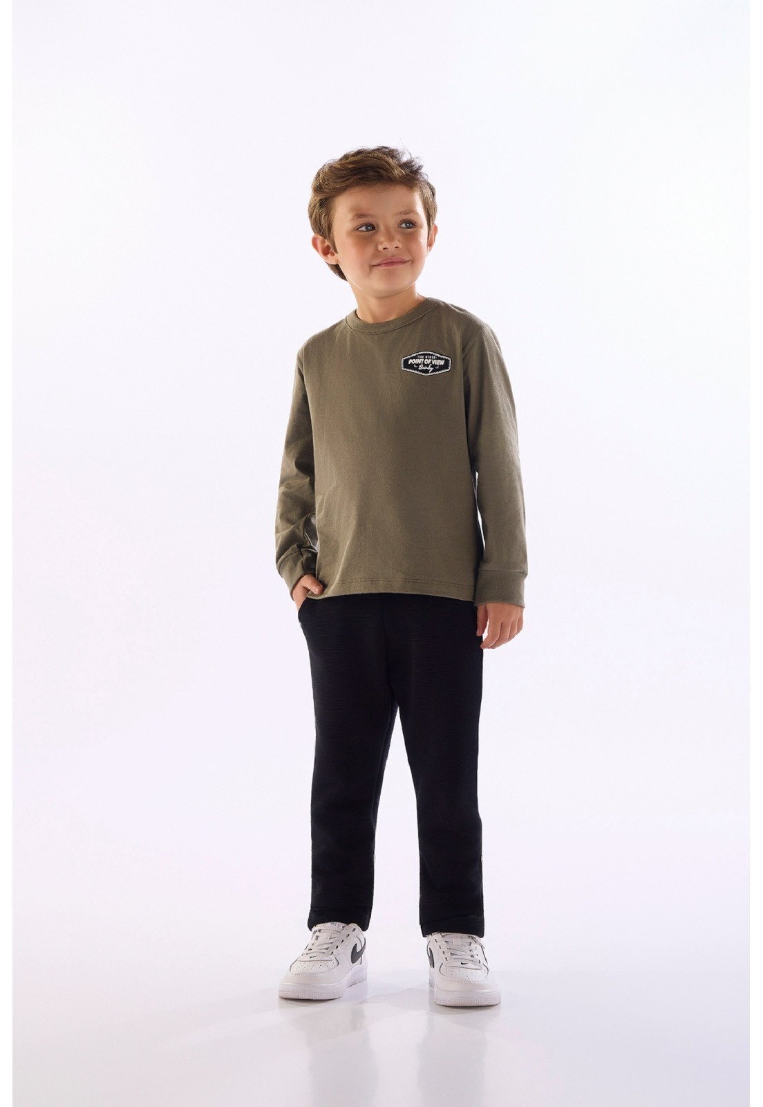 Infantil - Conjunto Camiseta Calça Gorgurão Quimby Bege