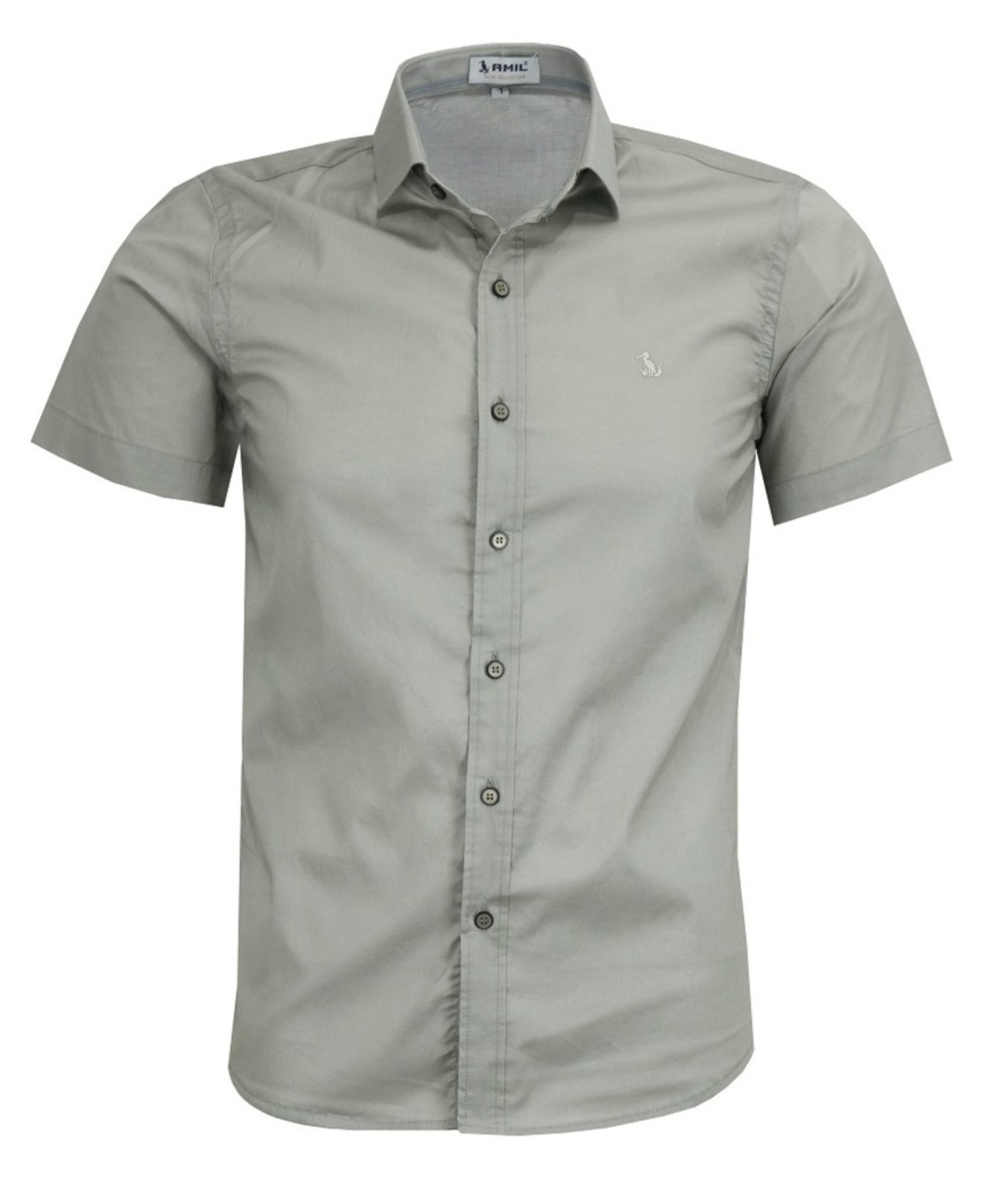 Camisa Social Amil Slim Works Algodão Com Elastano Manga Curta Luxo Bege