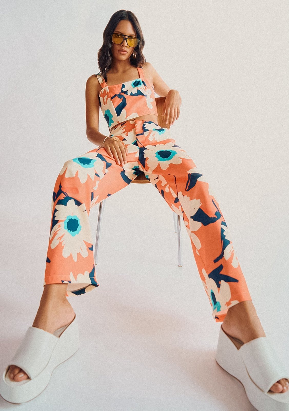 Calça Zinco Lebôh Reta Cós Alto Bolso-Faca Laranja