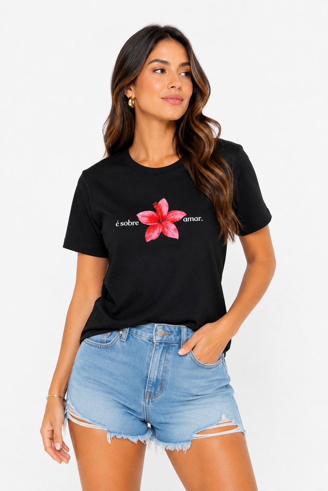 Camiseta Feminina D Bell Outlet Fashion Estampada Algodão Preto