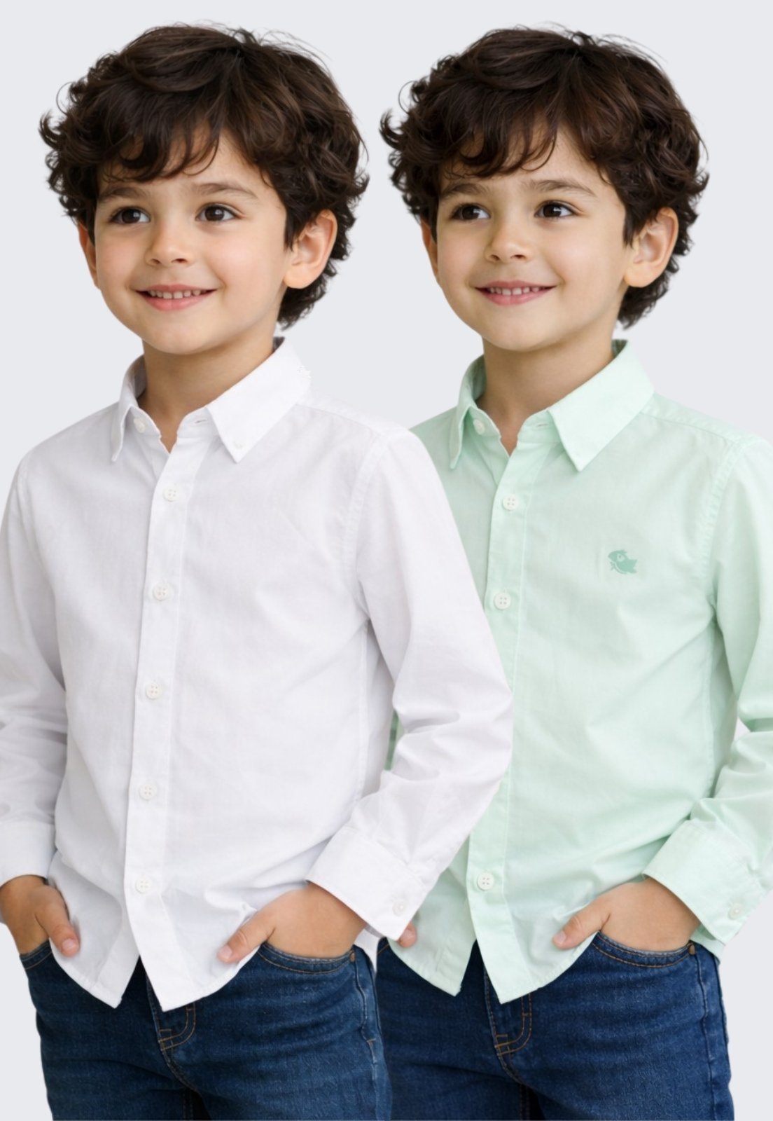 Infantil - Kit 2 Camisa Social Menino Daze Modas Branco e Verde