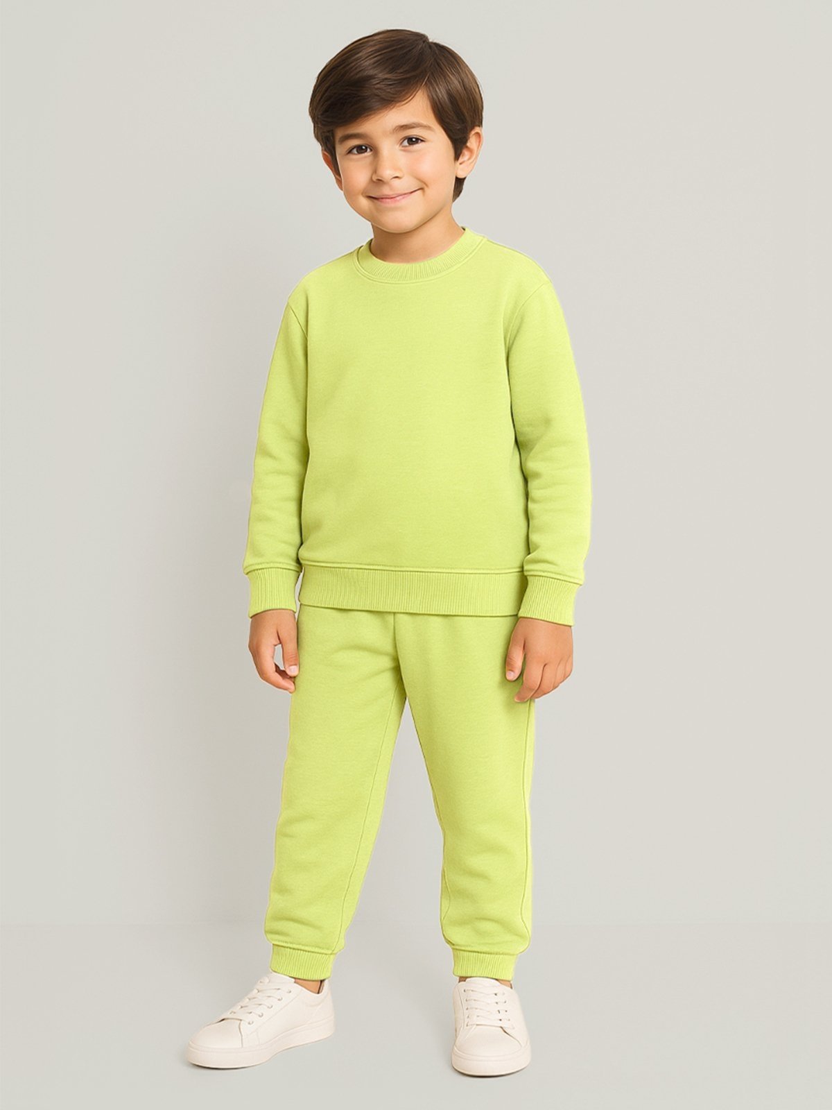 Vista 3 Infantil - Conjunto Bugbee Blusa Manga Longa e Calça Moletom Gola Redonda Liso Sem Estampa Menino Limão Cool Matcha amarelo Bugbee amarelo