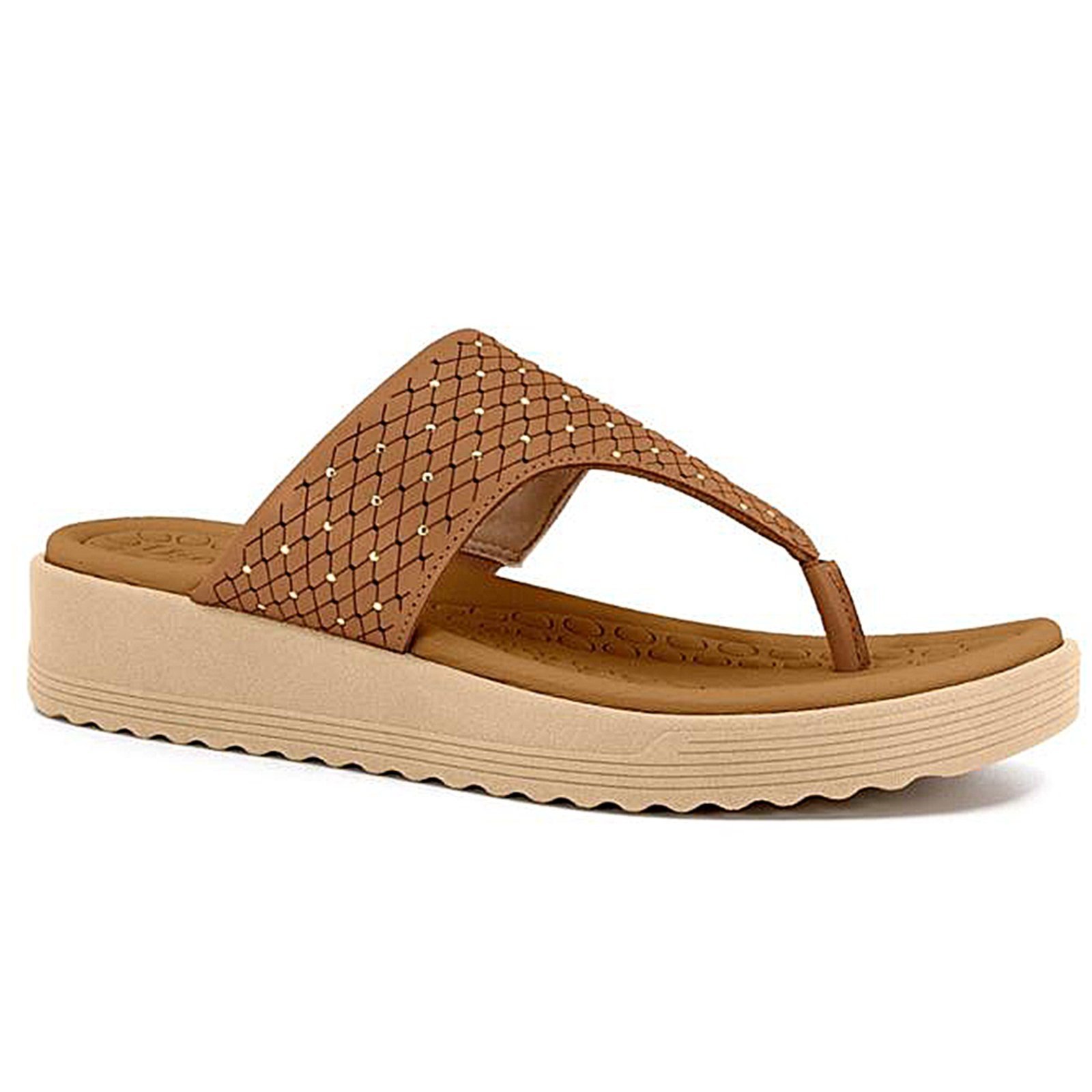 Chinelo Usaflex Feminino Plataforma Couro Confortavel Camel