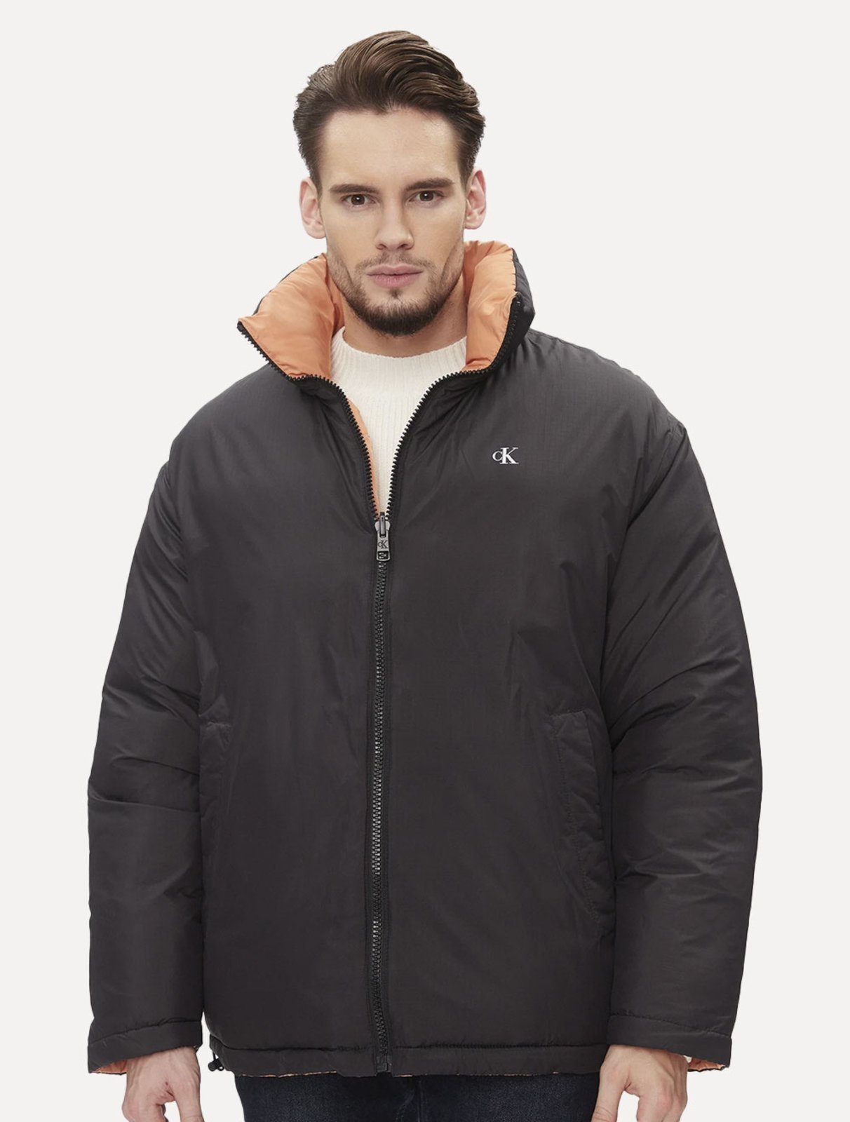 Jaqueta Calvin Klein Jeans Dupla Face Puffer Reversible 90 Laranja/Preta
